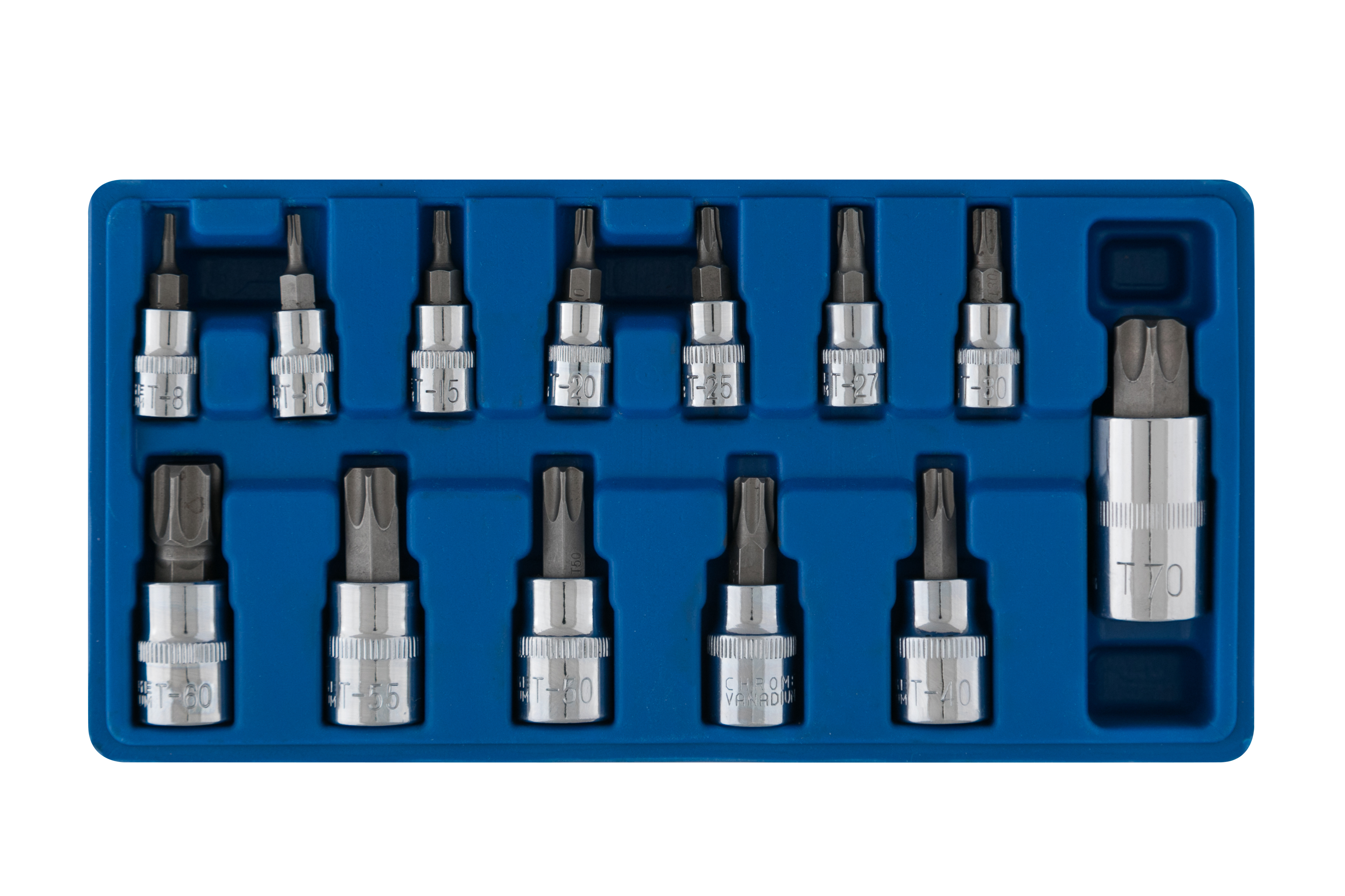 Bluespot 13pc Torx Socket Bit Set T8-T70 1/2" 3/8" 1/4" CrV Knurled Case - Image 2