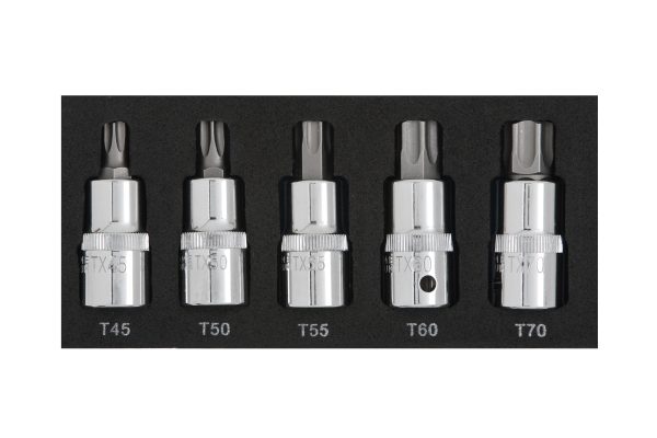 BlueSpot 5pc 1/2″ Torx Bit Set (T45-T70) (EVA FOAM)