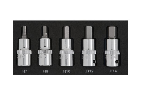 Bluespot 5pc 1/2″ Hex Bit Set H7-H14 Chrome Vanadium Knurled Sockets EVA