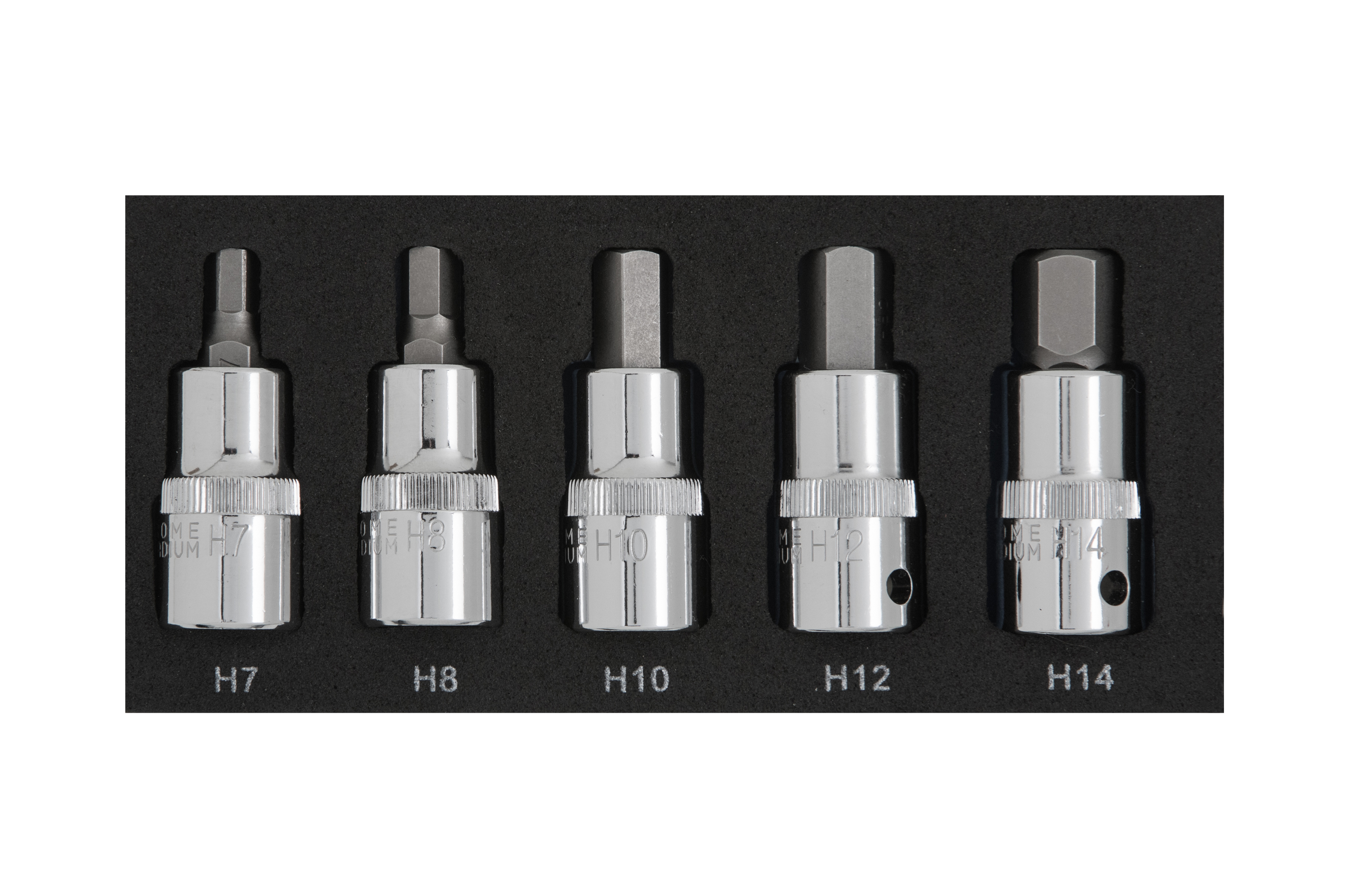 Bluespot 5pc 1/2″ Hex Bit Set H7-H14 Chrome Vanadium Knurled Sockets EVA