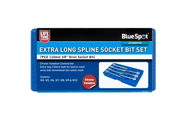 BlueSpot 7pc 3/8″ Extra Long Spline Socket Bit Set (M4 -M10)