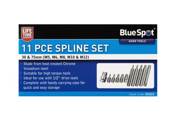 Spline Bit Set 1/2″ Bluespot 11pc M5-M12 CrV 30/75mm Hand/Power Case