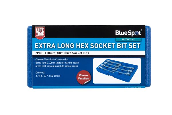 BlueSpot 7pc 3/8″ Extra Long Hex Socket Bit Set (H3-H10)