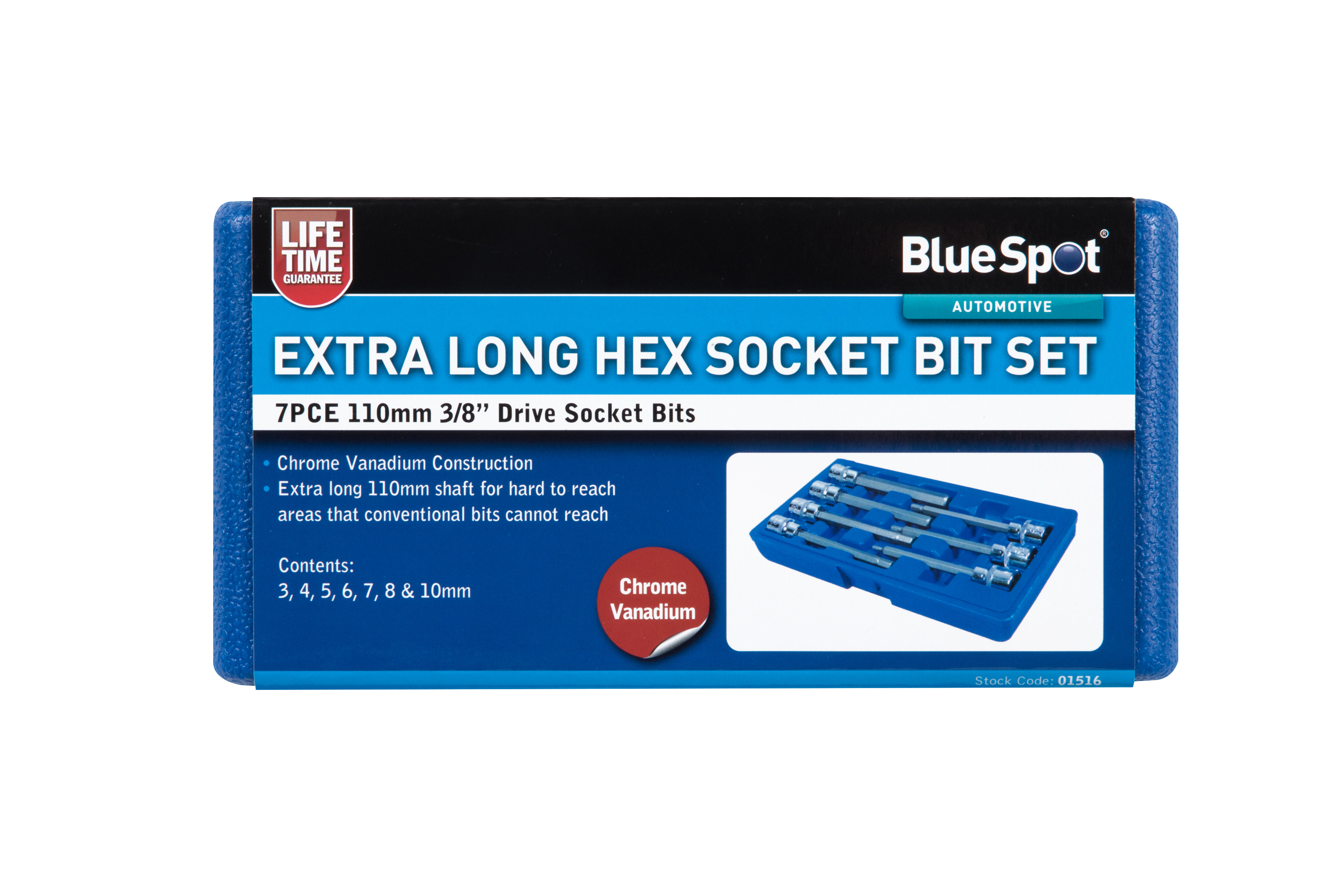 BlueSpot 7pc 3/8″ Extra Long Hex Socket Bit Set (H3-H10)