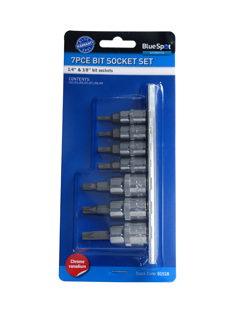 BlueSpot 7pc Torx Socket Set 1/4″ (T10-T25) & 3/8″ (T27-T40)