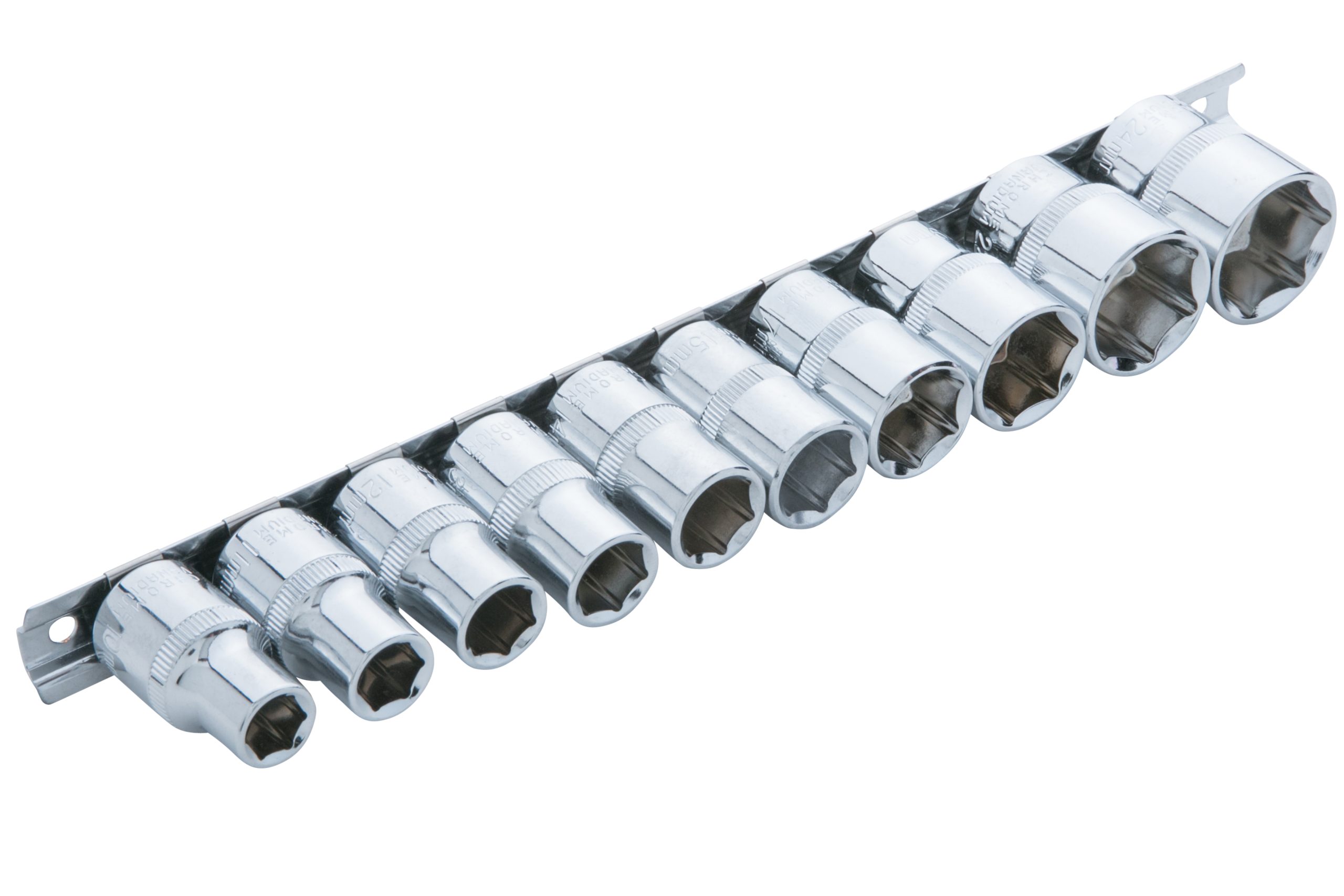 BlueSpot 1/2" Metric Socket Set 10pc Chrome Vanadium Knurled 10-24mm Rail - Image 3