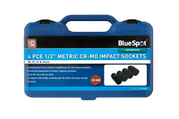 BlueSpot 4pc 1/2″ Metric Cr-Mo Impact Sockets (30-36mm)
