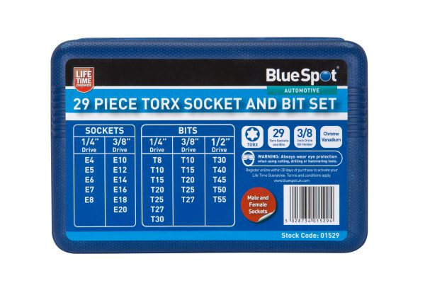BlueSpot 29pc Torx Socket & Bit Set (T10-T55) (E4-E20)