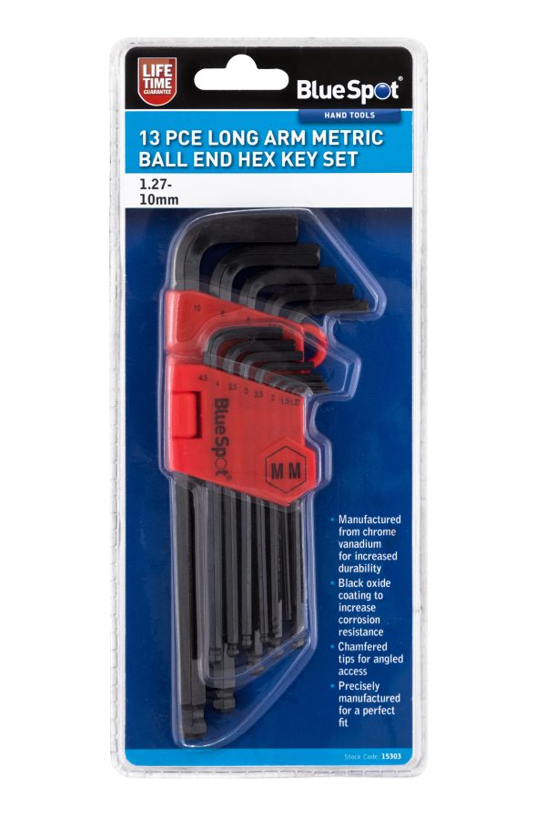 BlueSpot 13pc Long Arm Metric Ball End Hex Key Set 1.27-10mm