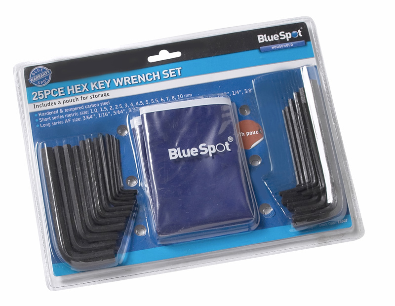 BlueSpot 25pc Metric and Imperial Hex Key Wrench Set With Pouch (1-10mm)