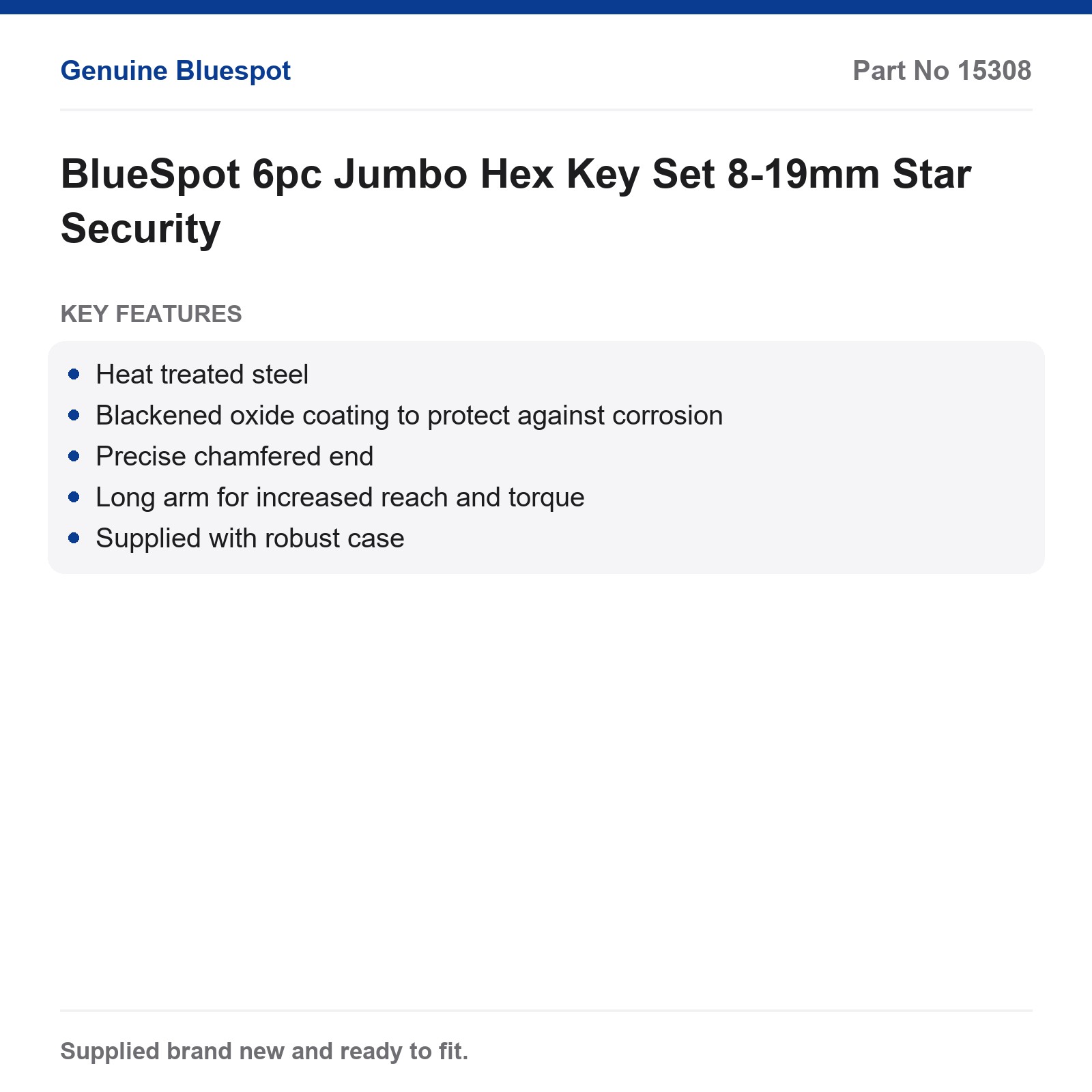 BlueSpot Jumbo Hex Key Set 6pc 8-19mm - Image 3