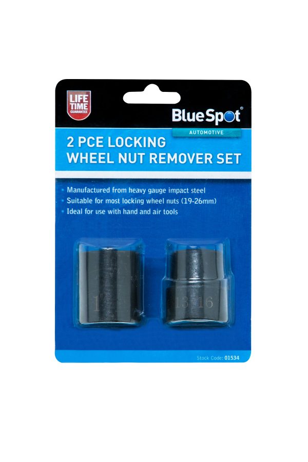 BlueSpot 2pc Auto Locking Wheel Nut Remover 1/2″ Drive Impact Steel 19-26mm