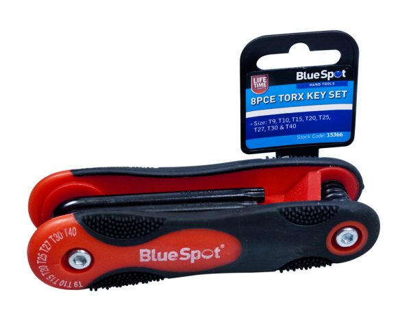BlueSpot 8pc Folding Torx Key Set – T-Star Wrench Hex Bit Tool Set