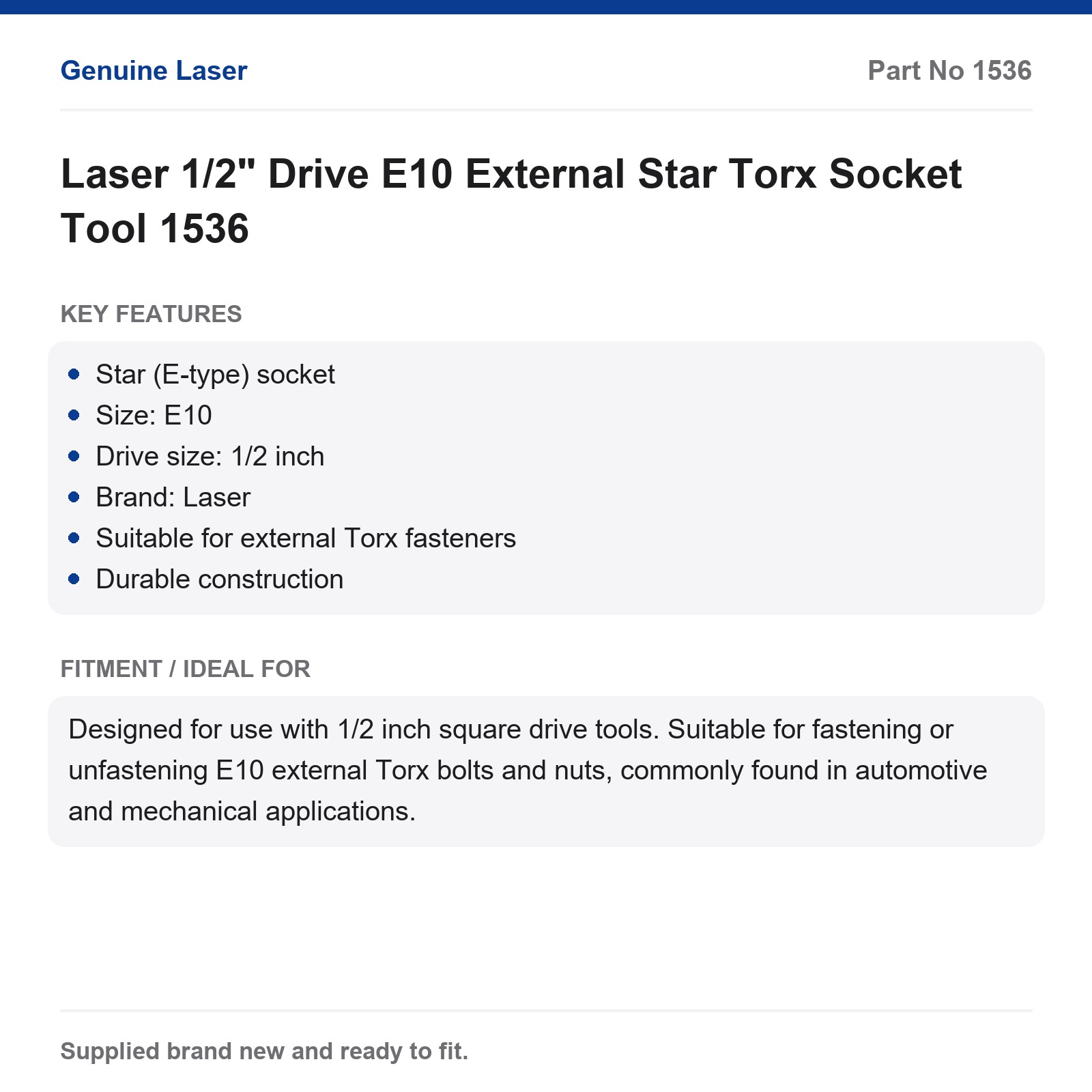 Laser E10 External Star Torx Socket 1/2" Drive 1536 - Image 2