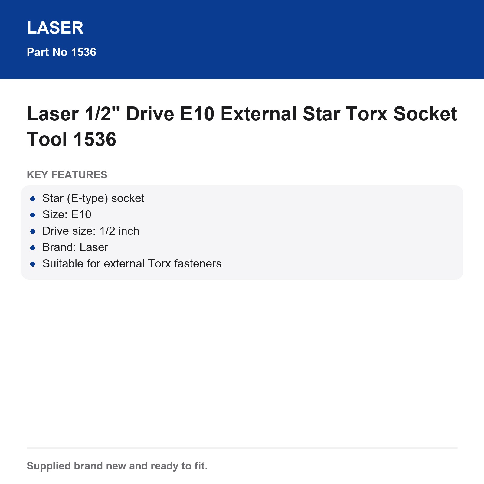 Laser E10 External Star Torx Socket 1/2" Drive 1536 - Image 3