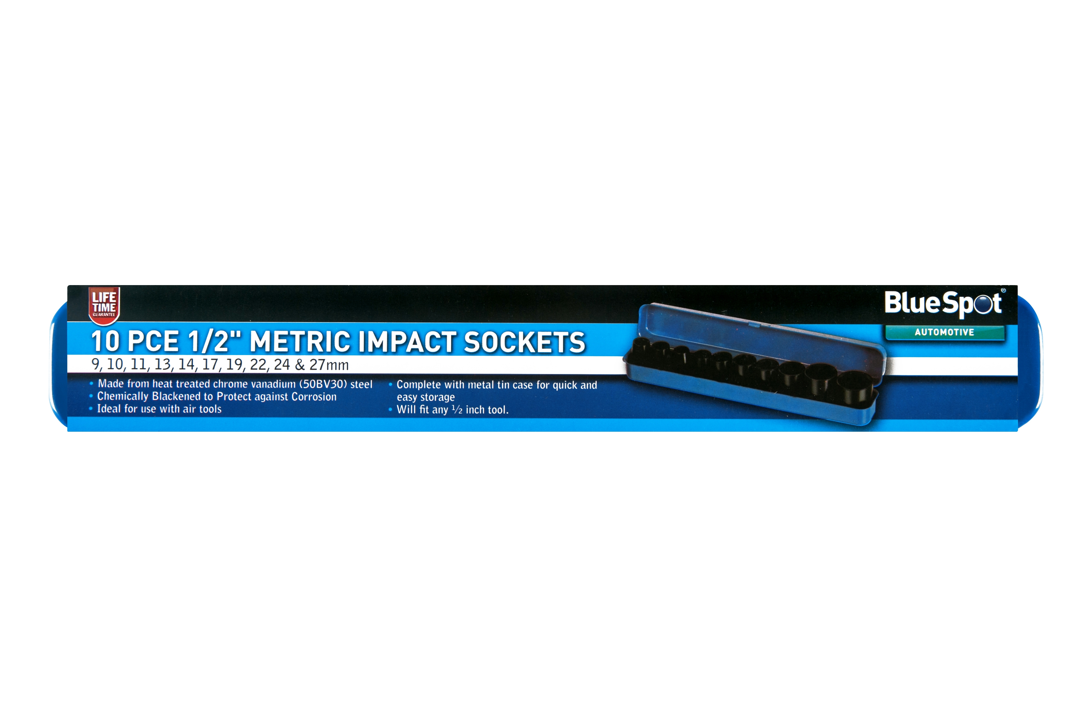 BlueSpot 10pc 1/2″ Metric Shallow Impact Sockets (9-27mm)