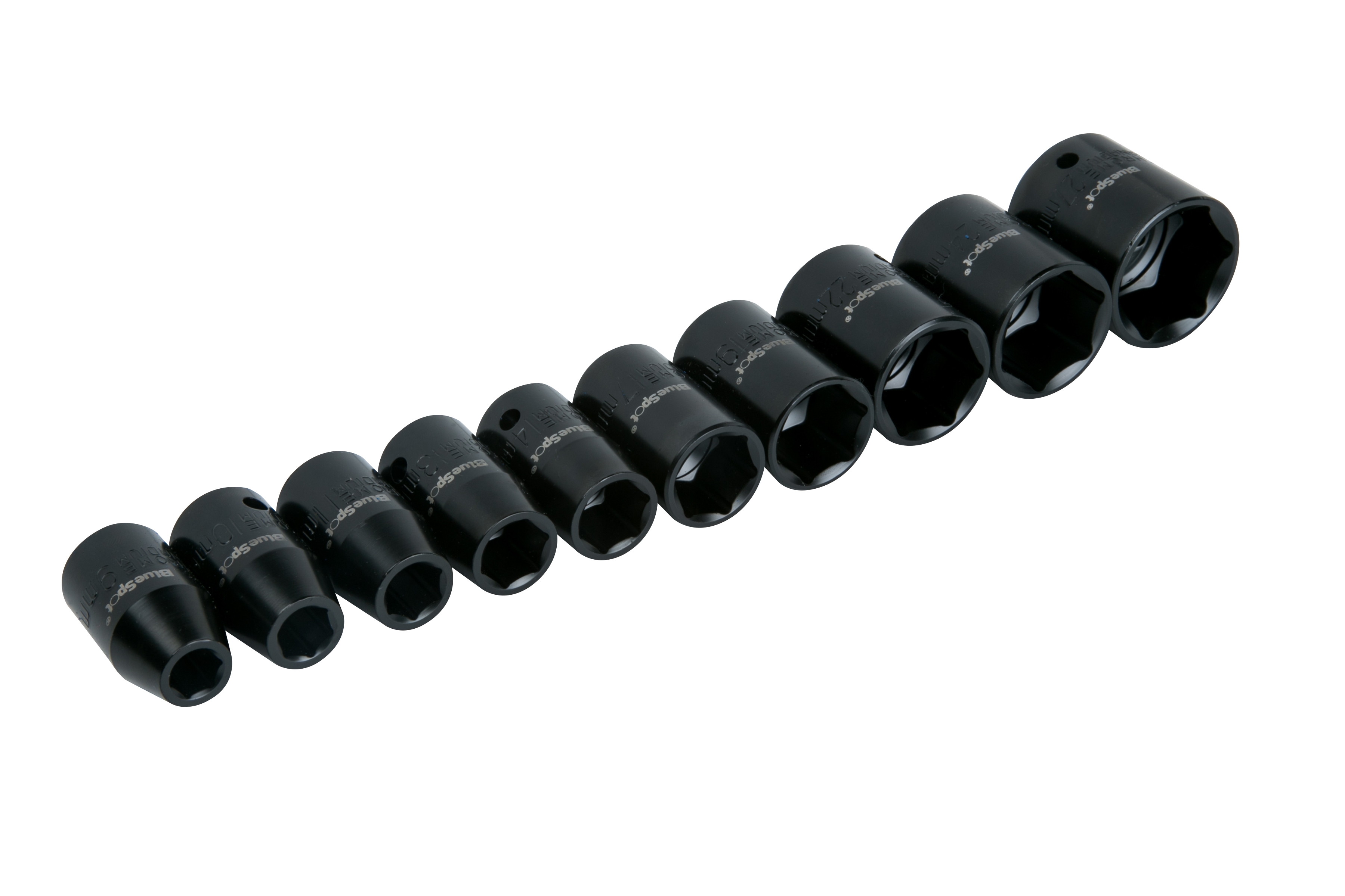 BlueSpot 10pc 1/2" Metric Shallow Impact Sockets (9-27mm) - Image 2