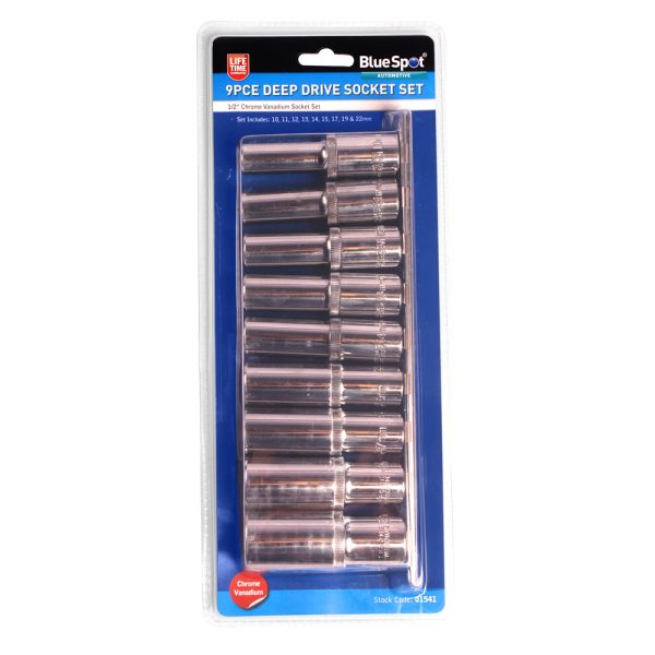 BlueSpot 9pc 1/2″ Metric Deep Socket Set (10-22mm)