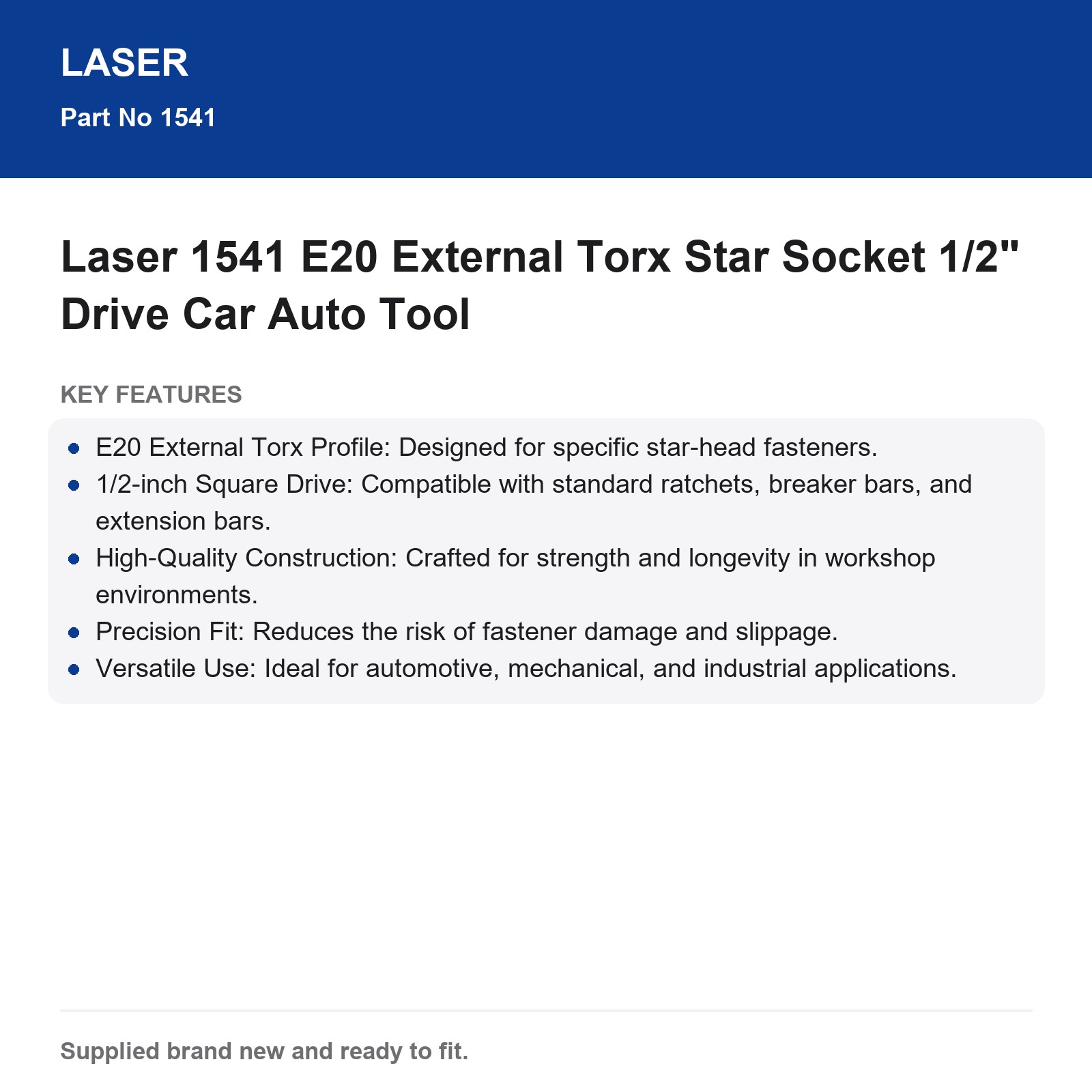 Laser 1541 E20 External Torx Socket 1/2" Drive Automotive Tool - Image 3