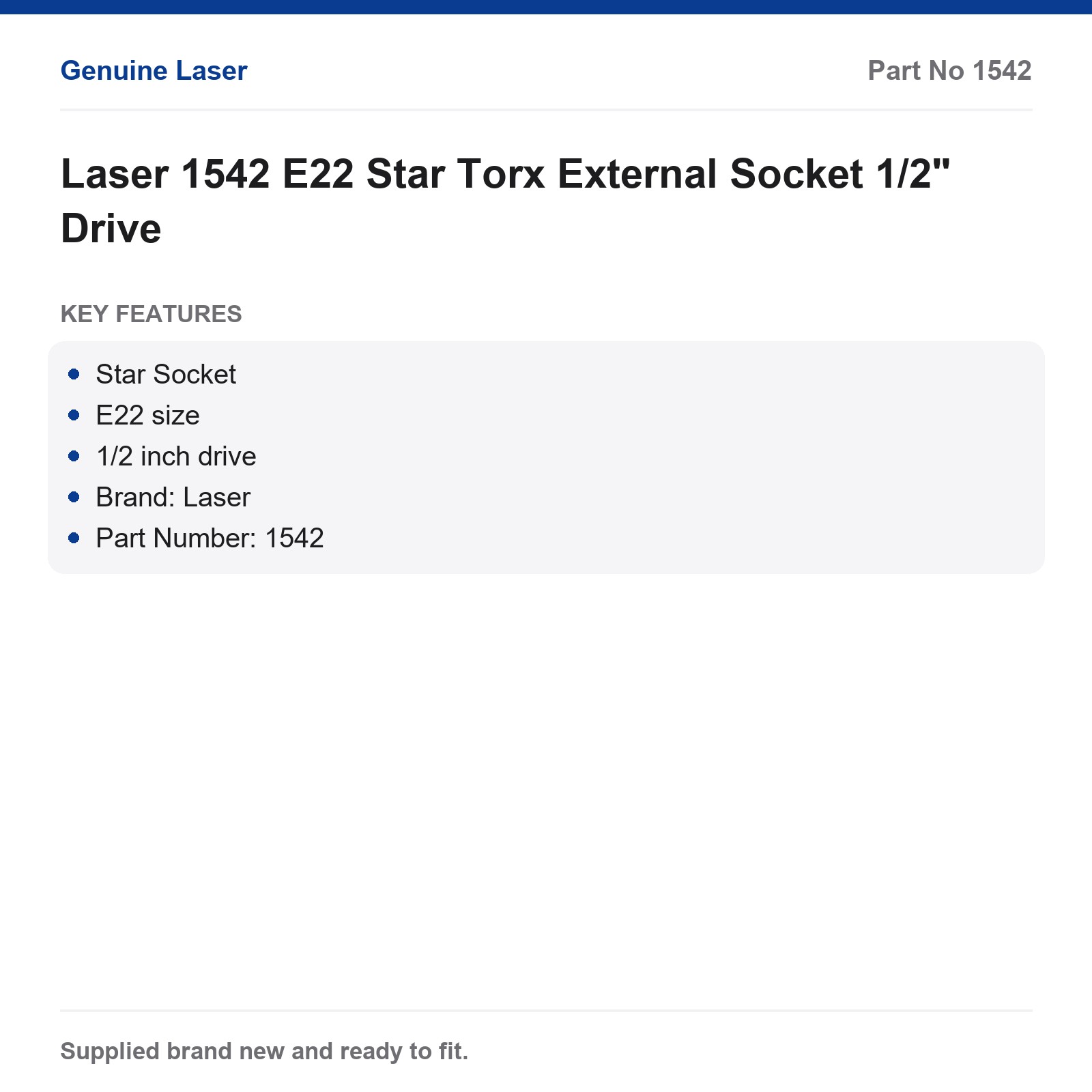 E22 Star Socket 1/2" Drive External Torx Laser 1542 - Image 3