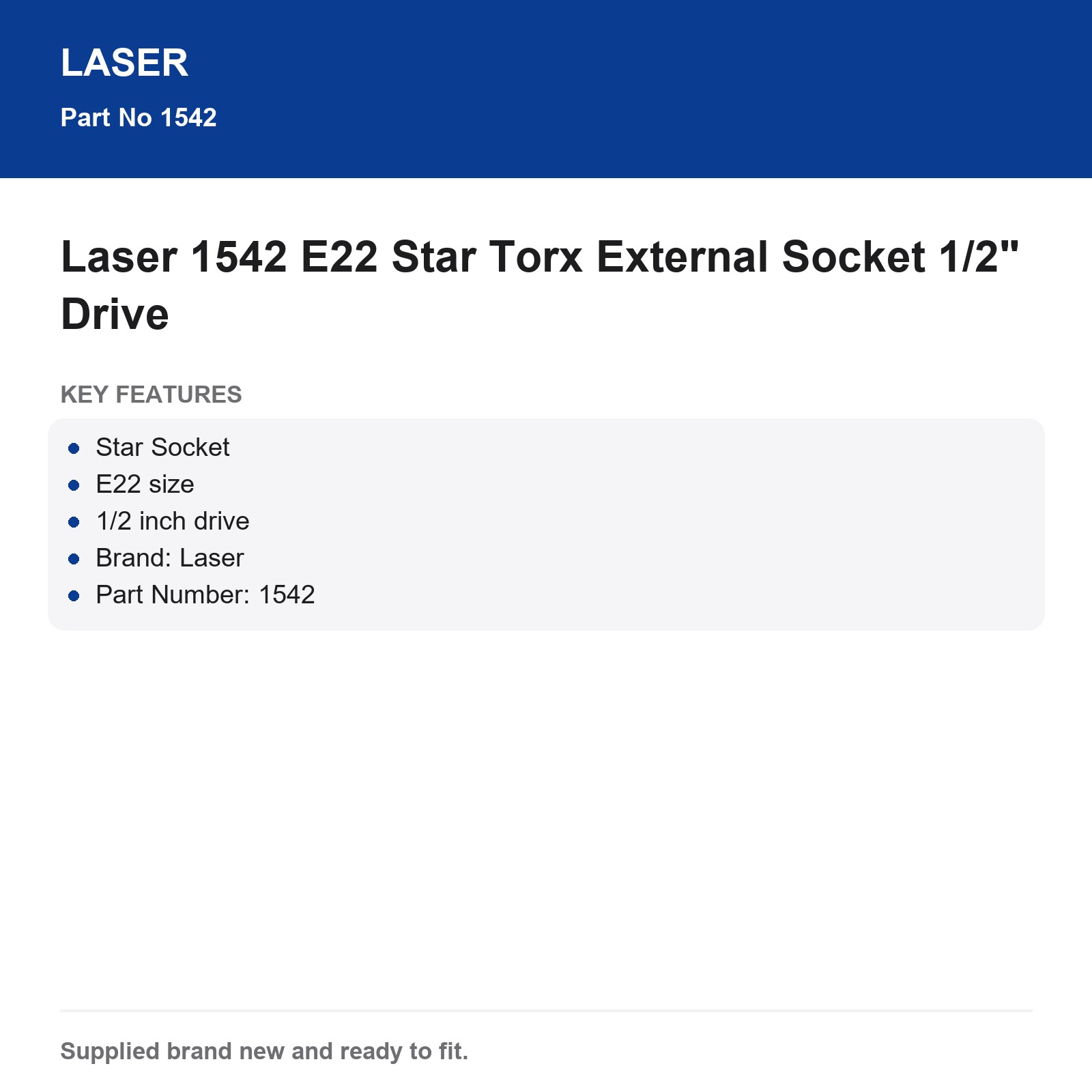 E22 Star Socket 1/2" Drive External Torx Laser 1542 - Image 4