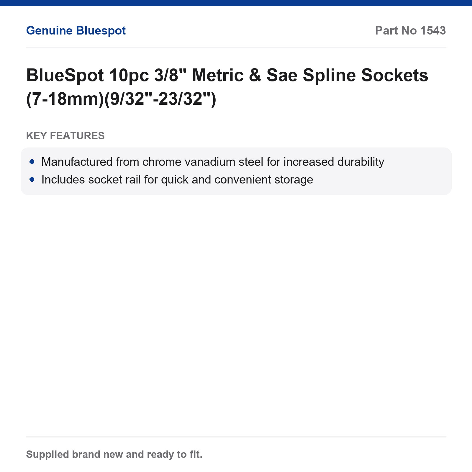 BlueSpot 10pc 3/8" Spline Sockets Metric SAE 7-18mm 9/32-23/32" - Image 3