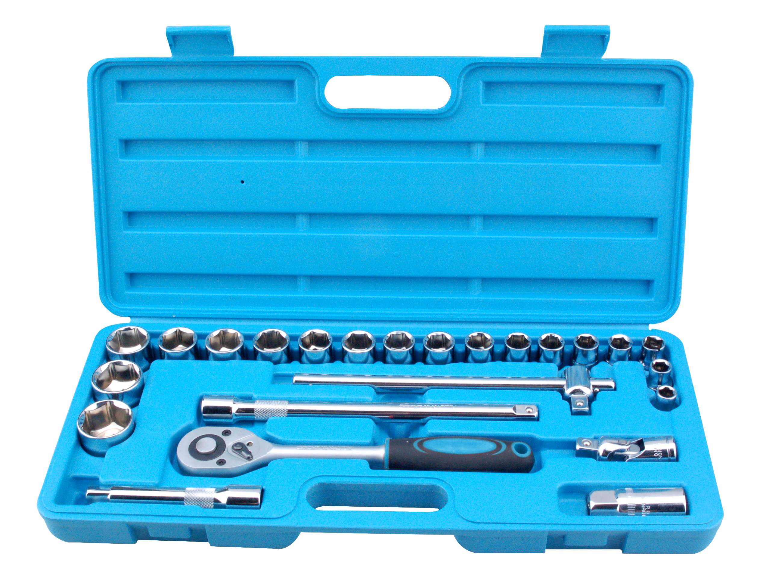 BlueSpot 24pc 1/2" Metric CrV Socket Set 10-32mm Knurled Plastic Case U-Joint - Image 2