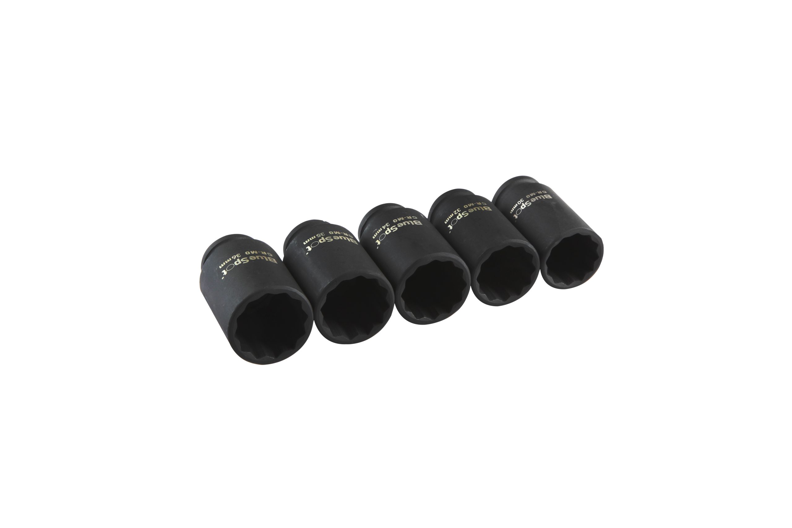 BlueSpot 5pc 1/2" Metric Cr-Mo Impact Hub Sockets (30-36mm) - Image 2