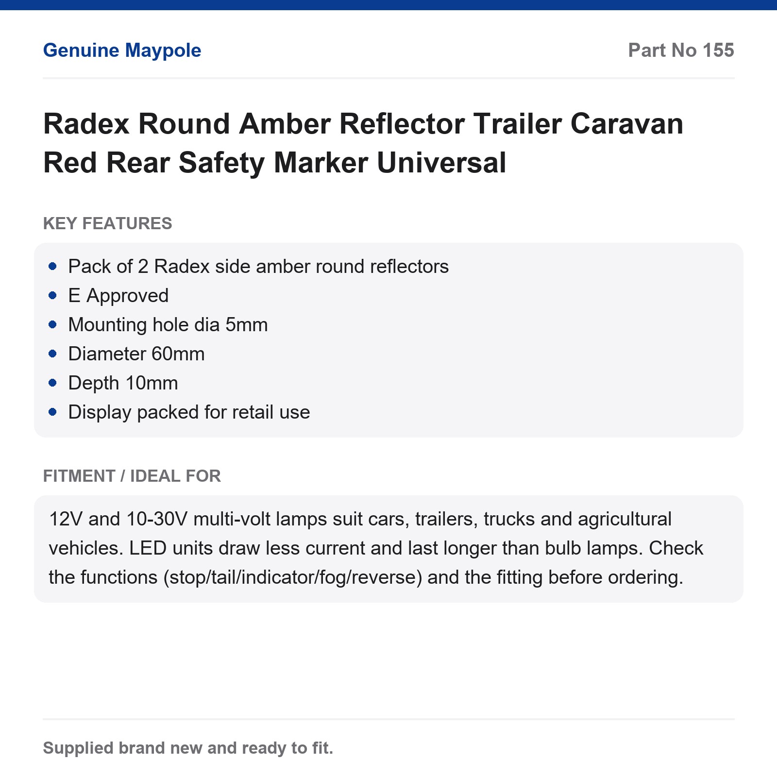 Radex Round Amber Reflector Trailer Caravan Universal Safety Marker - Image 5