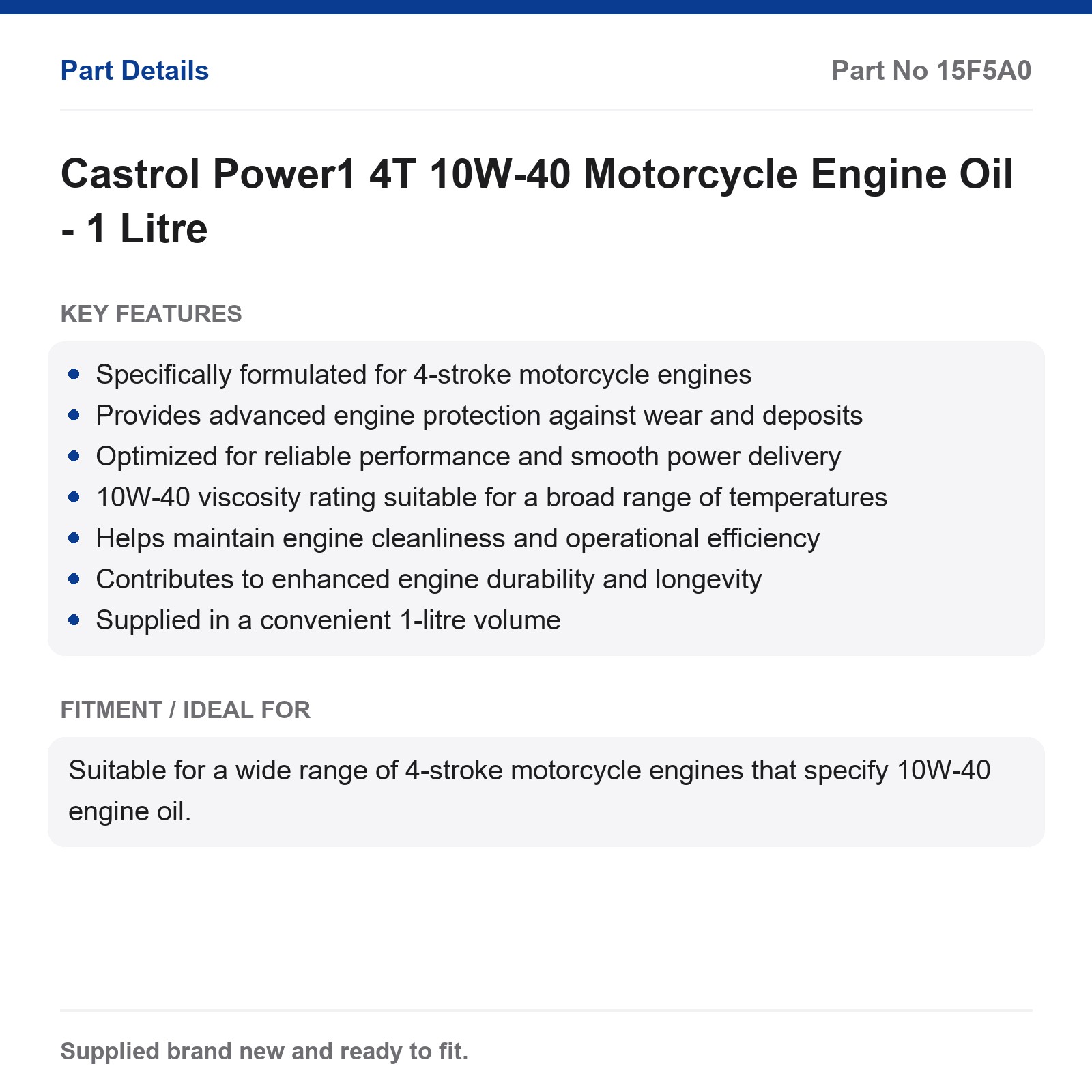 Castrol Power1 4T 10W-40 Motorcycle Engine Oil 1L - Image 2