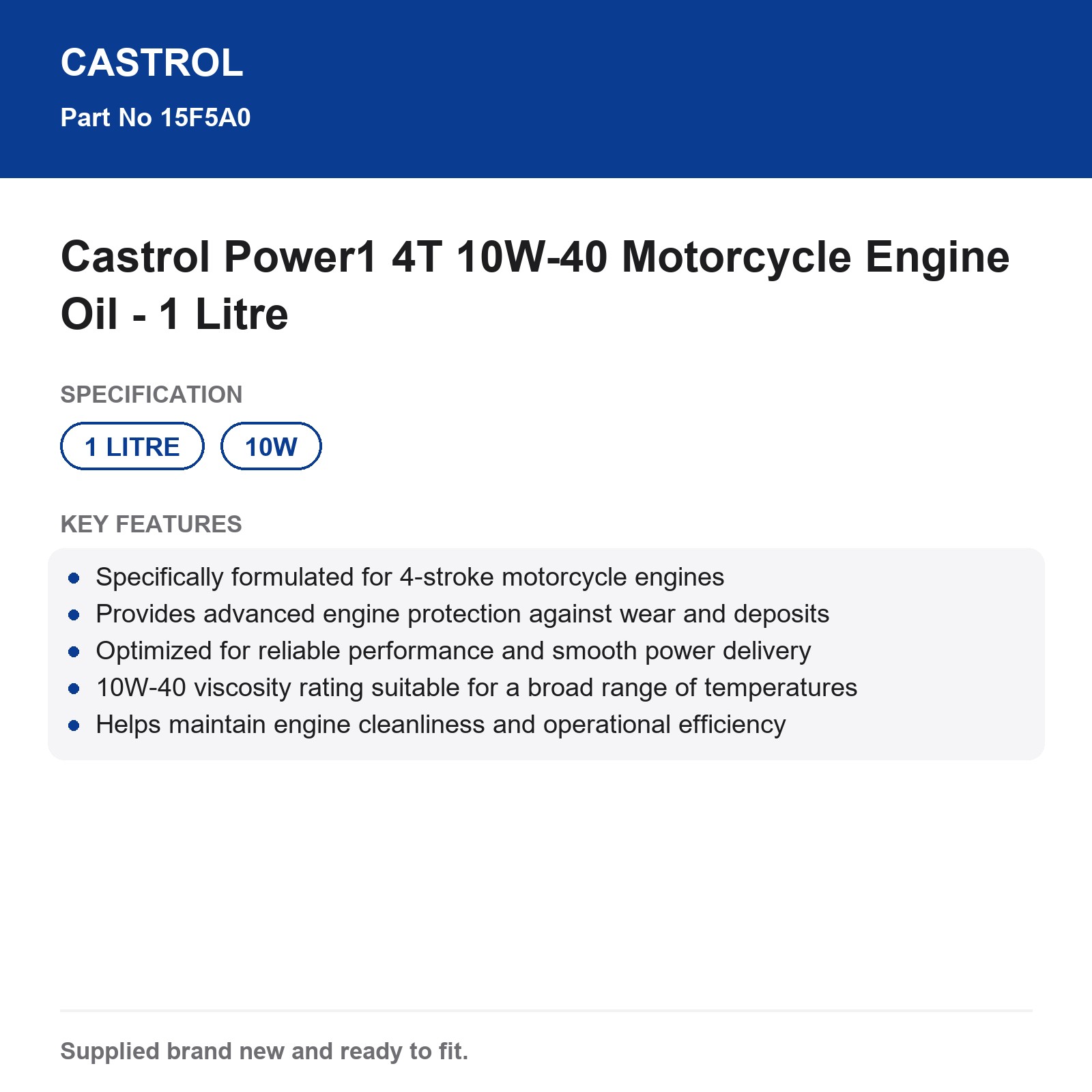 Castrol Power1 4T 10W-40 Motorcycle Engine Oil 1L - Image 3