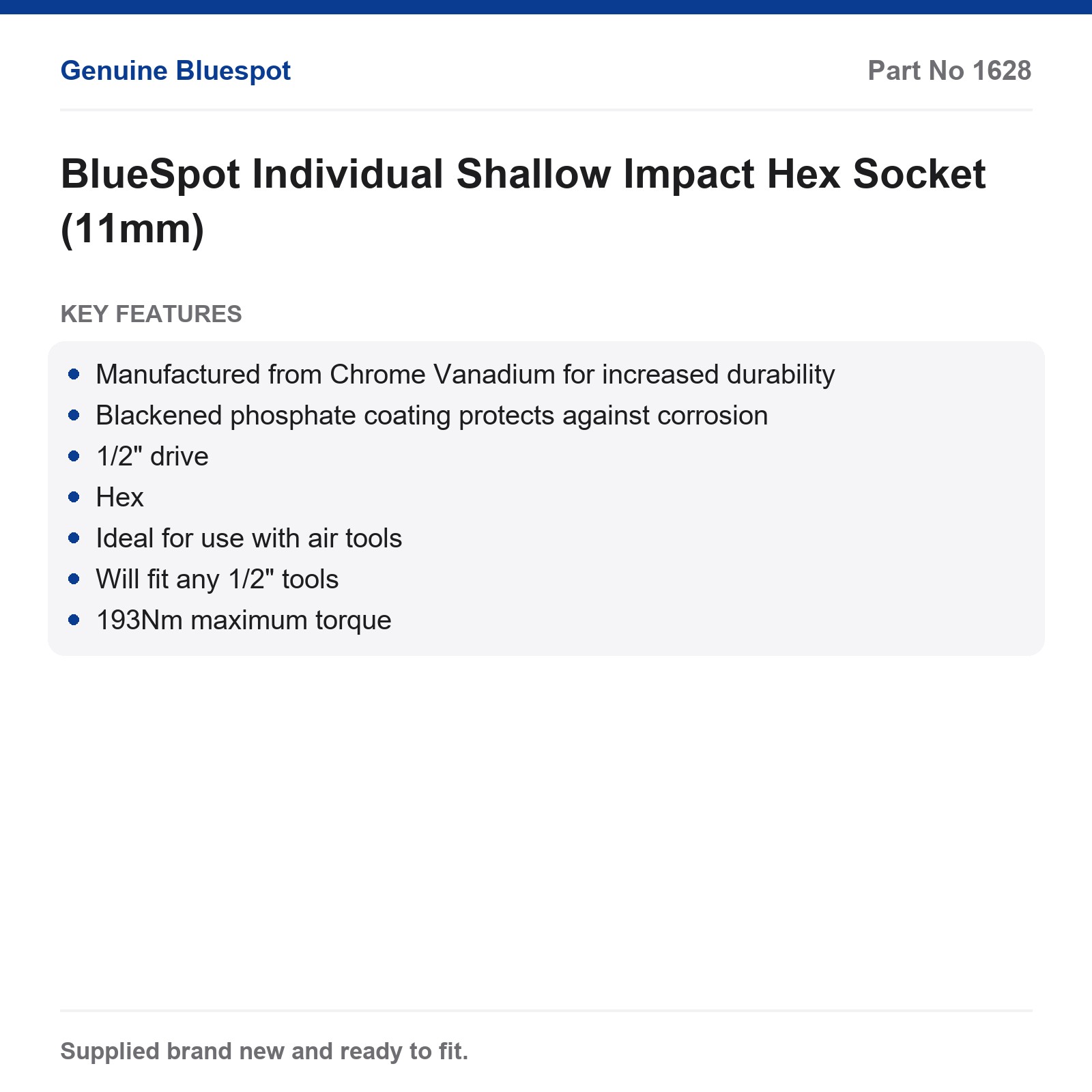 BlueSpot 11mm Individual Shallow Impact Hex Socket - Image 3