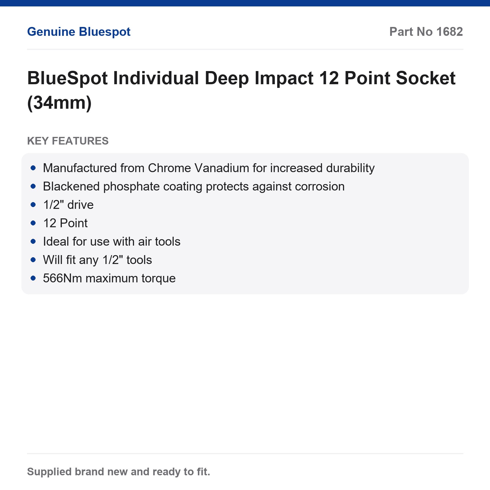BlueSpot 34mm Individual Deep Impact 12 Point Socket - Image 3