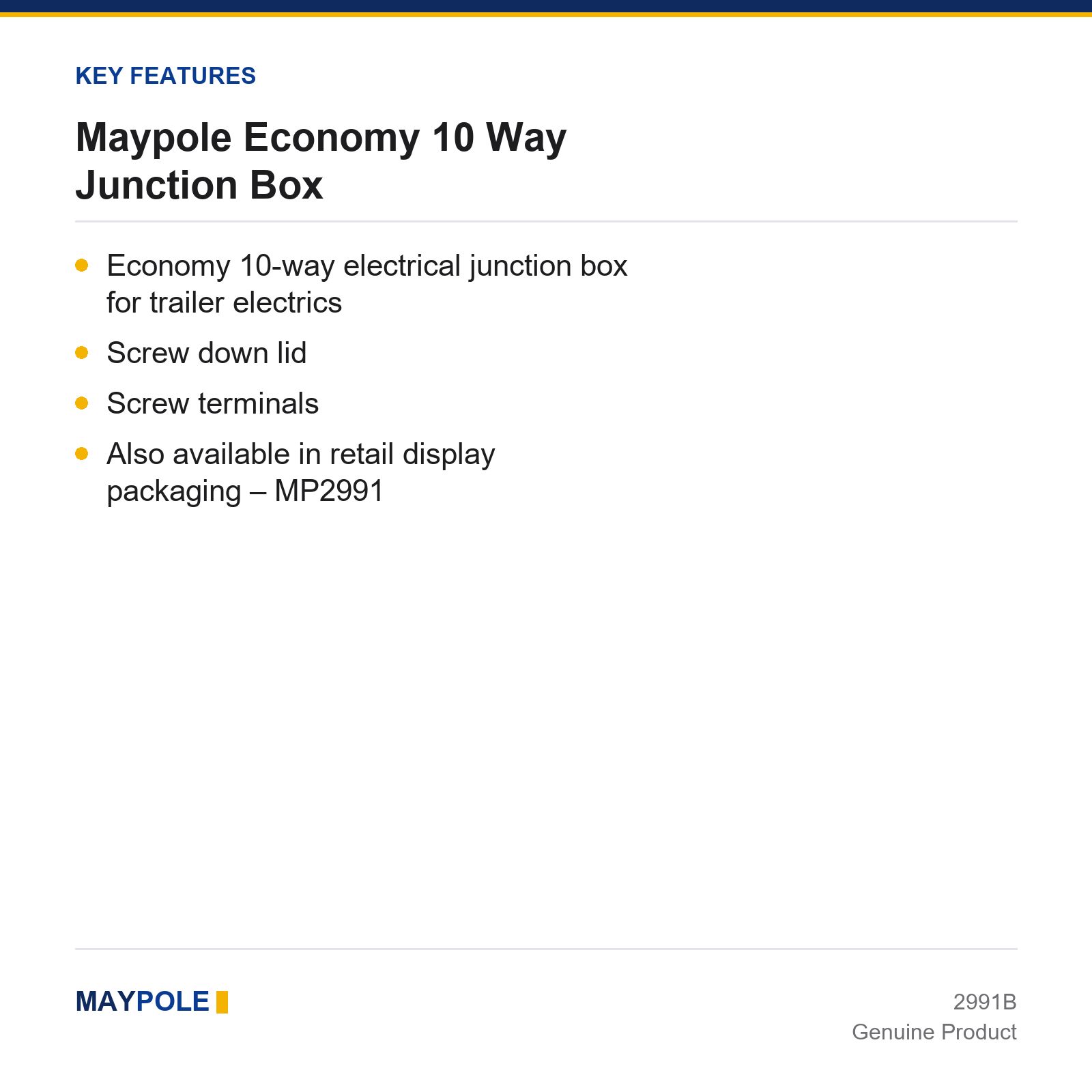 Maypole Economy 10 Way Junction Box Trailer Caravan Car Van Towing Towbar - Image 2