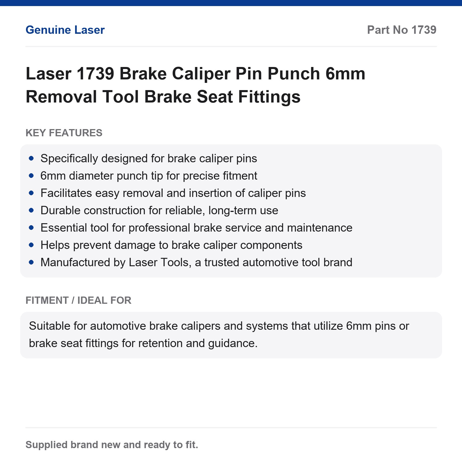 Laser 1739 6mm Brake Caliper Pin Punch Tool for Brake Seat Fittings - Image 2
