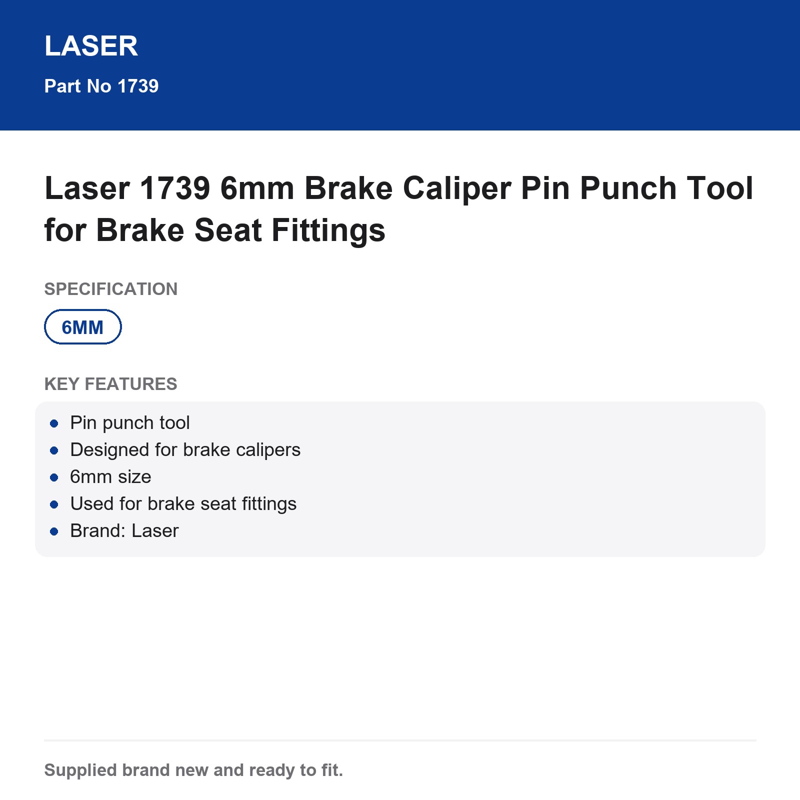 Laser 1739 6mm Brake Caliper Pin Punch Tool for Brake Seat Fittings - Image 3