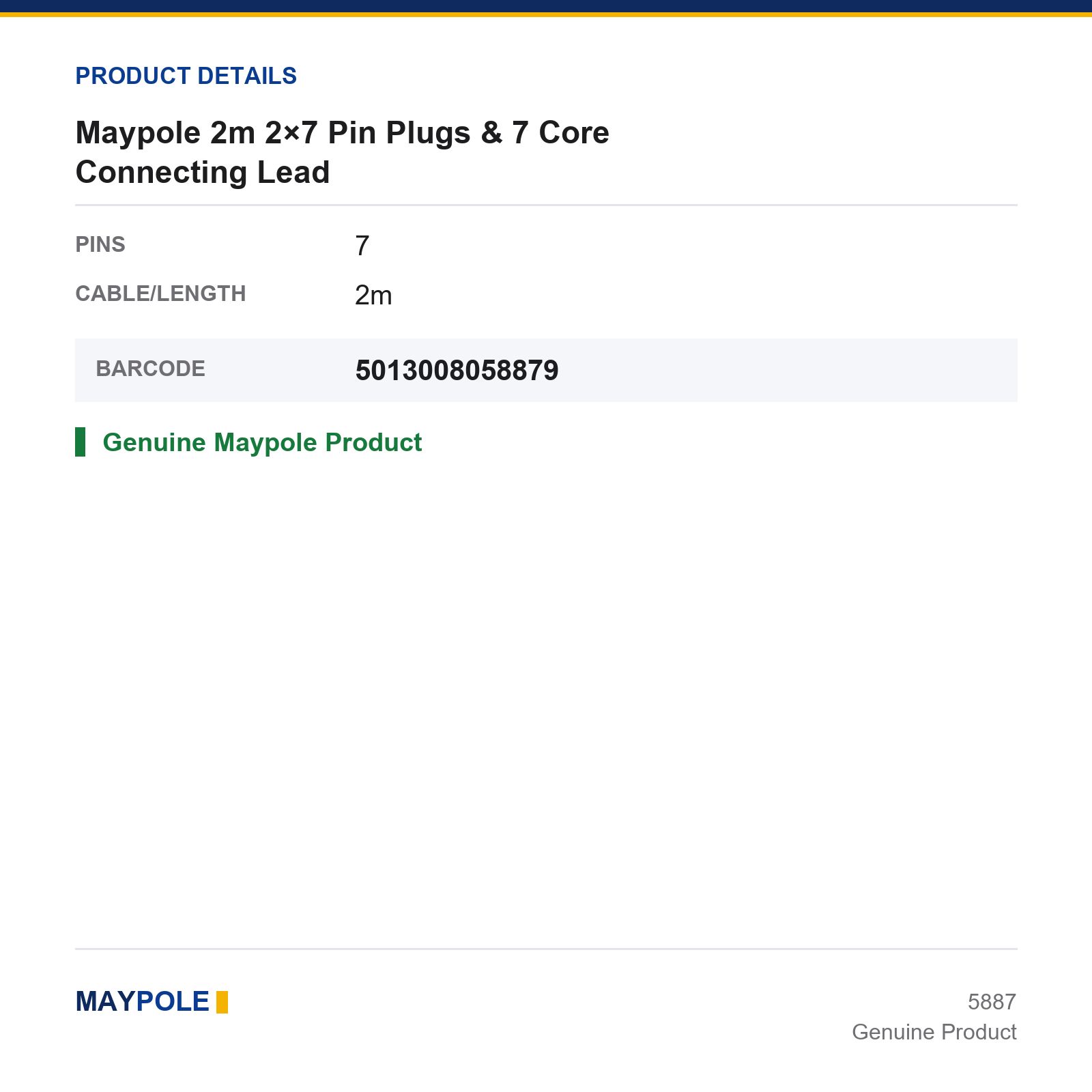 Maypole 2m 2x7 Pin Plugs 7 Core Connecting Lead Trailer Caravan - Image 3