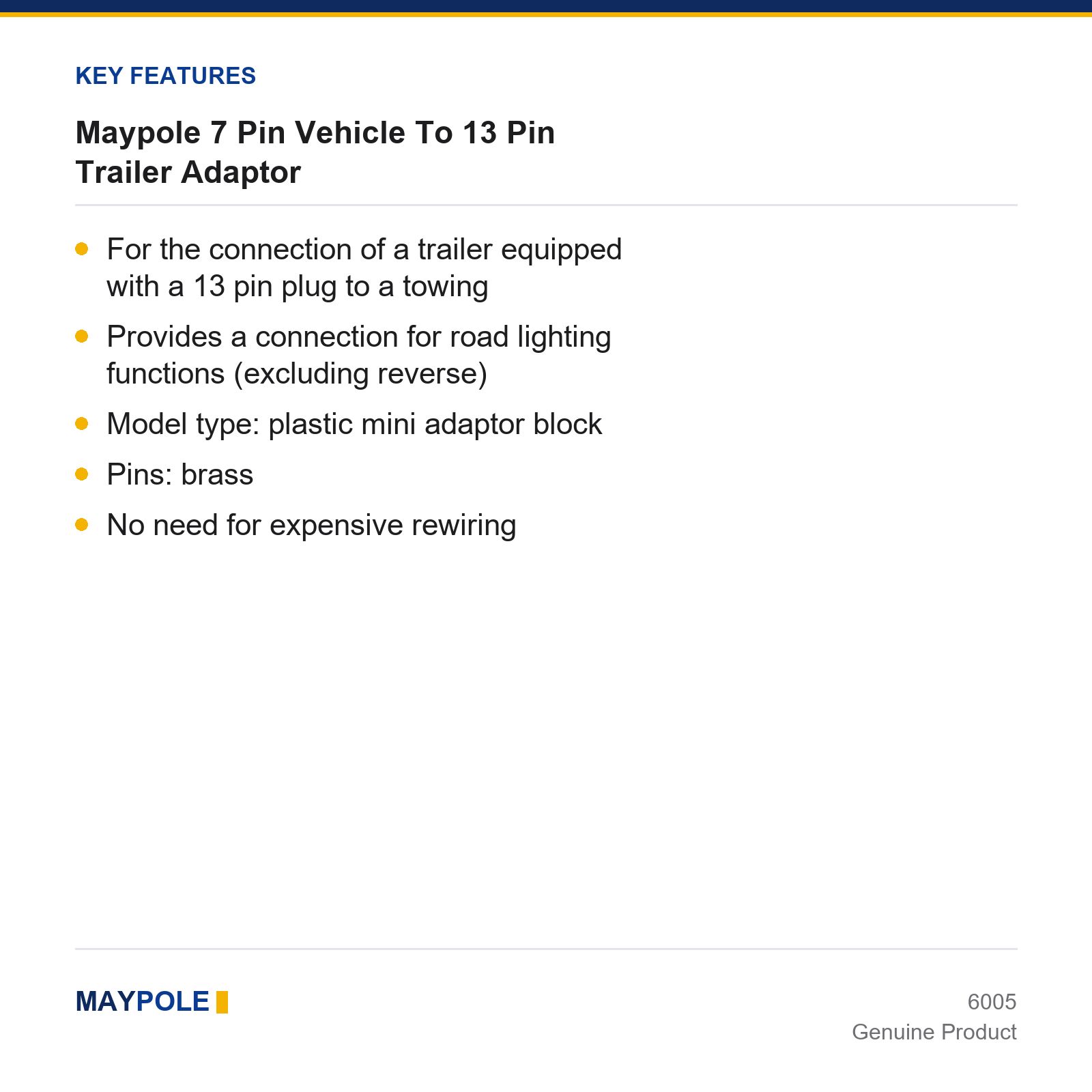 Maypole 7 Pin 12N to 13 Pin Trailer Adaptor Towing Caravan Electrics - Image 4