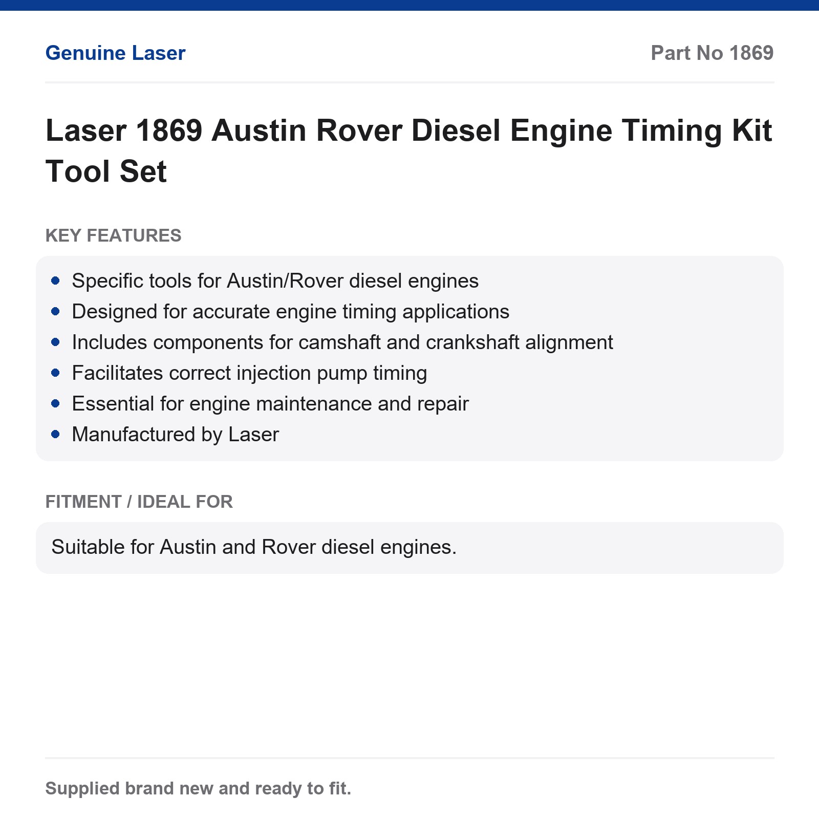 Austin Rover Diesel Engine Timing Kit Tool Set Laser 1869 - Image 5