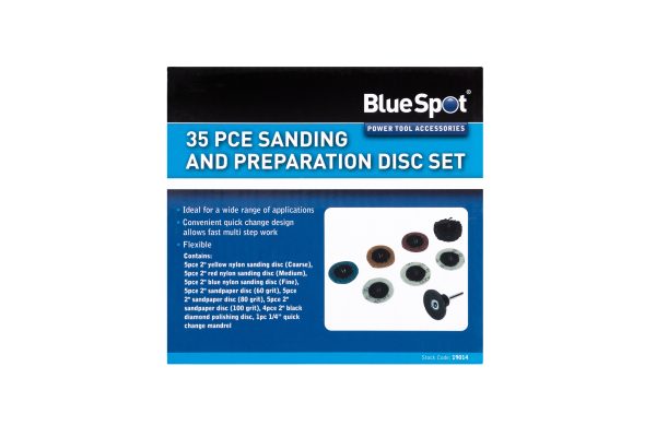 BlueSpot 35pc 2″ Abrasive Sanding, Nylon, Sandpaper & Diamond Disc Set 1/4″ QC
