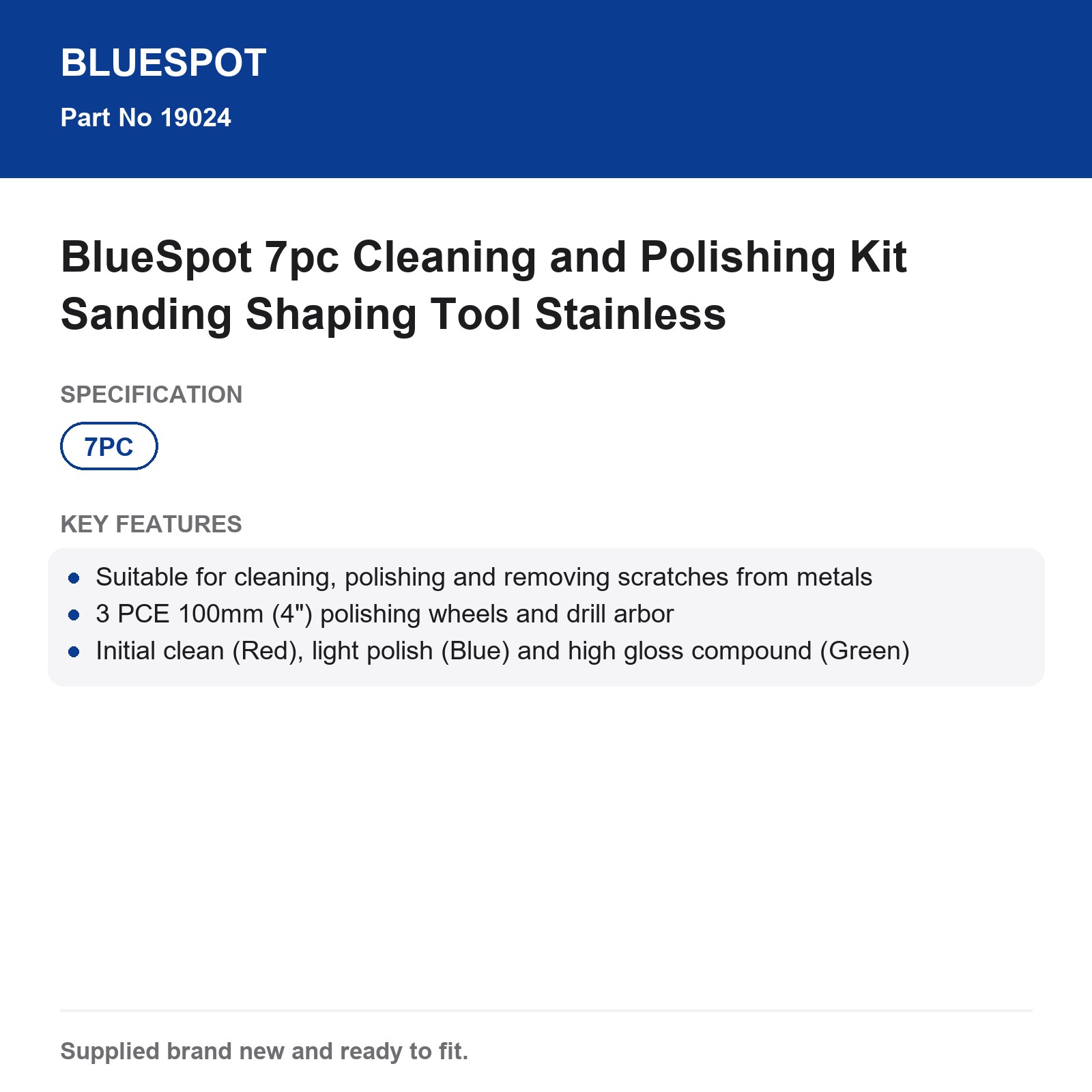 BlueSpot 7pc Metal Cleaning Polishing Kit Drill Scratch Removal - Image 5