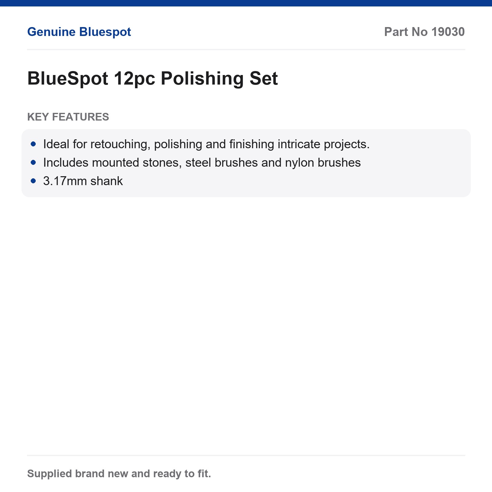 BlueSpot 12pc Polishing Set 3.17mm Shank Stones Steel Nylon Brushes - Image 3