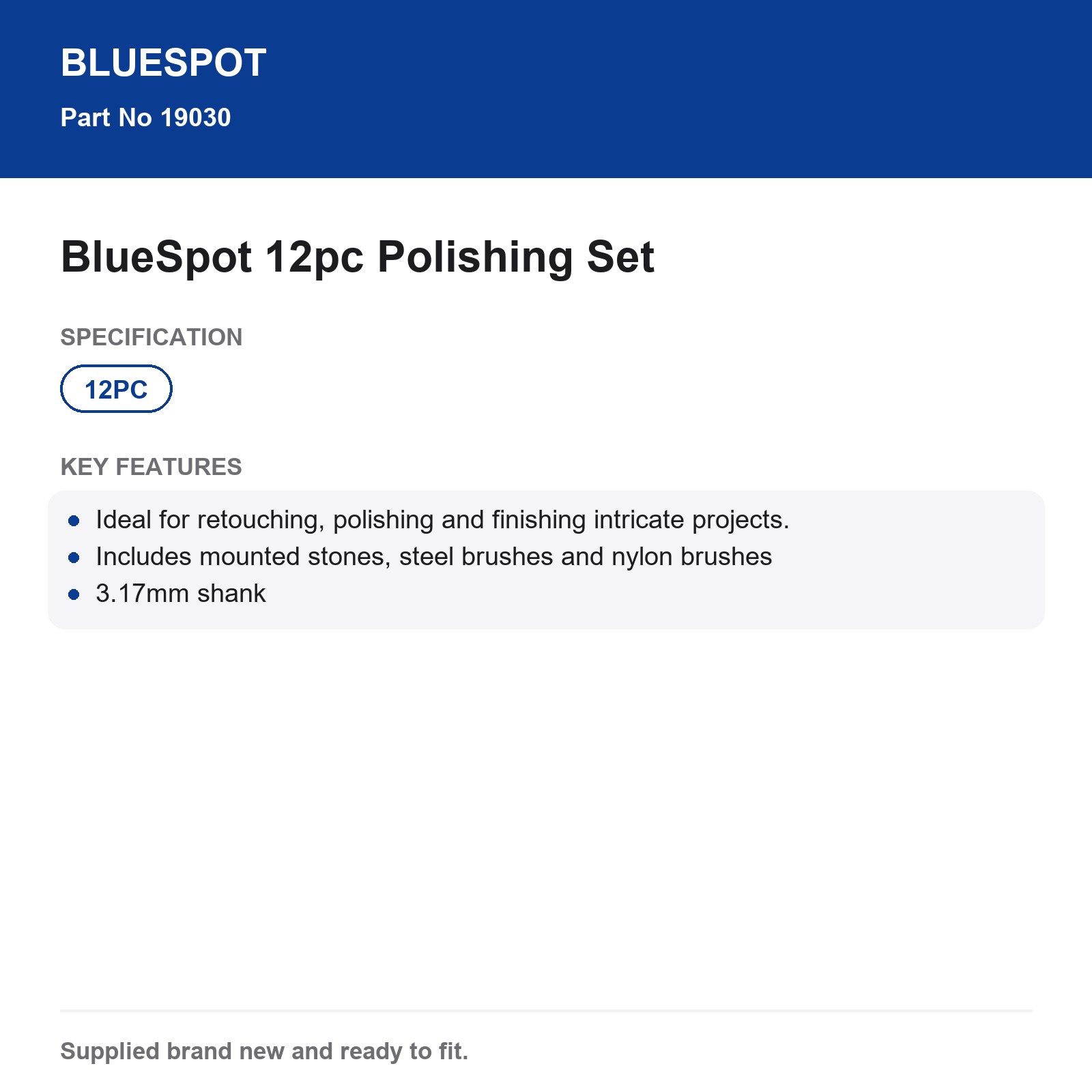 BlueSpot 12pc Polishing Set 3.17mm Shank Stones Steel Nylon Brushes - Image 4
