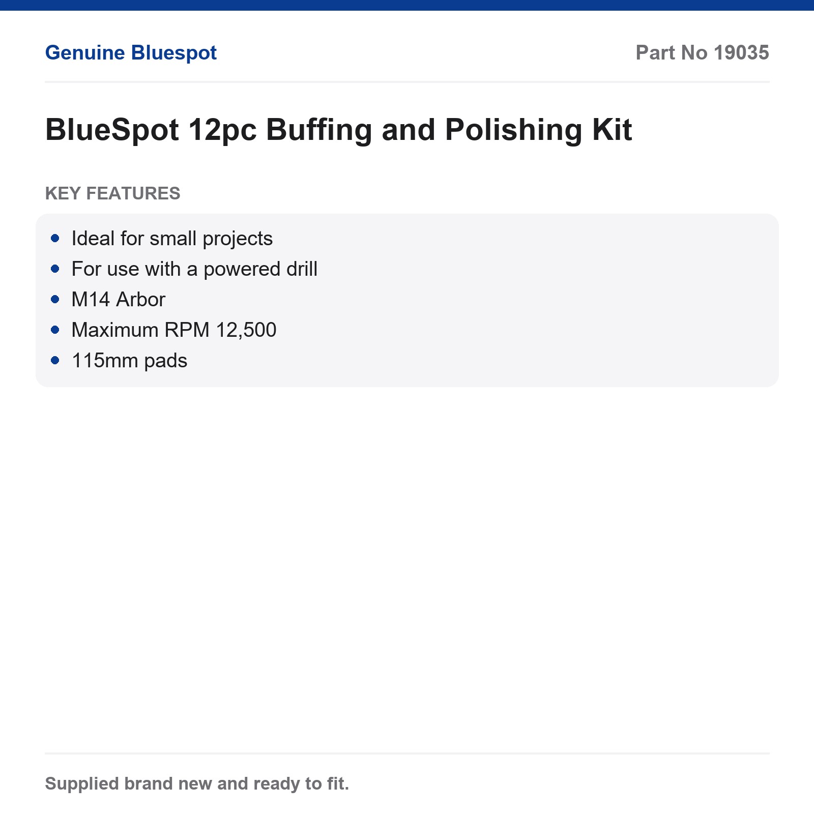 BlueSpot M14 115mm 12pc Drill Buffing Polishing Kit Foam Pads Metal Plastic - Image 3