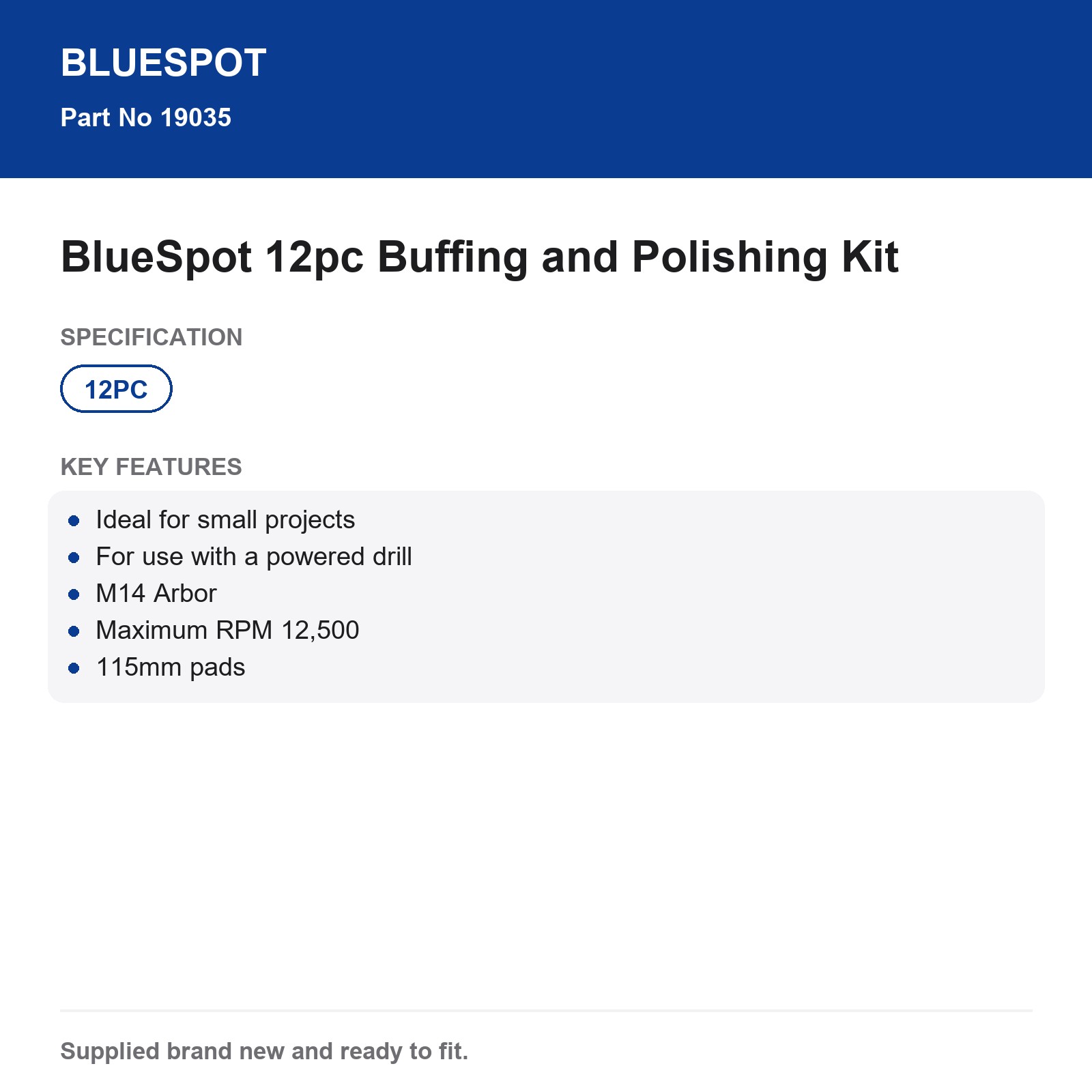 BlueSpot M14 115mm 12pc Drill Buffing Polishing Kit Foam Pads Metal Plastic - Image 4