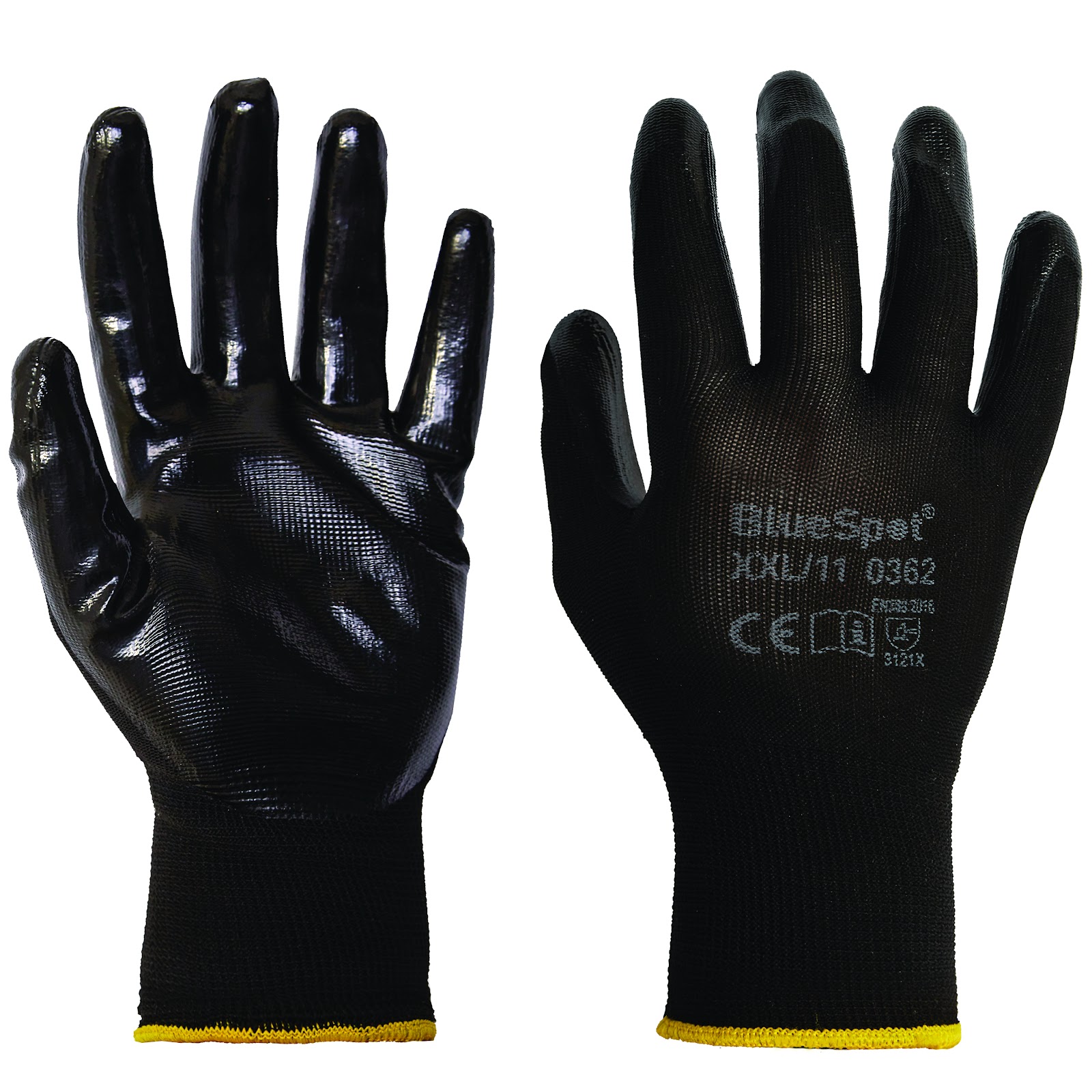 BlueSpot Nitrile Grip Work Gloves XXL EN388 Mechanic Anti-Bacterial - Image 2