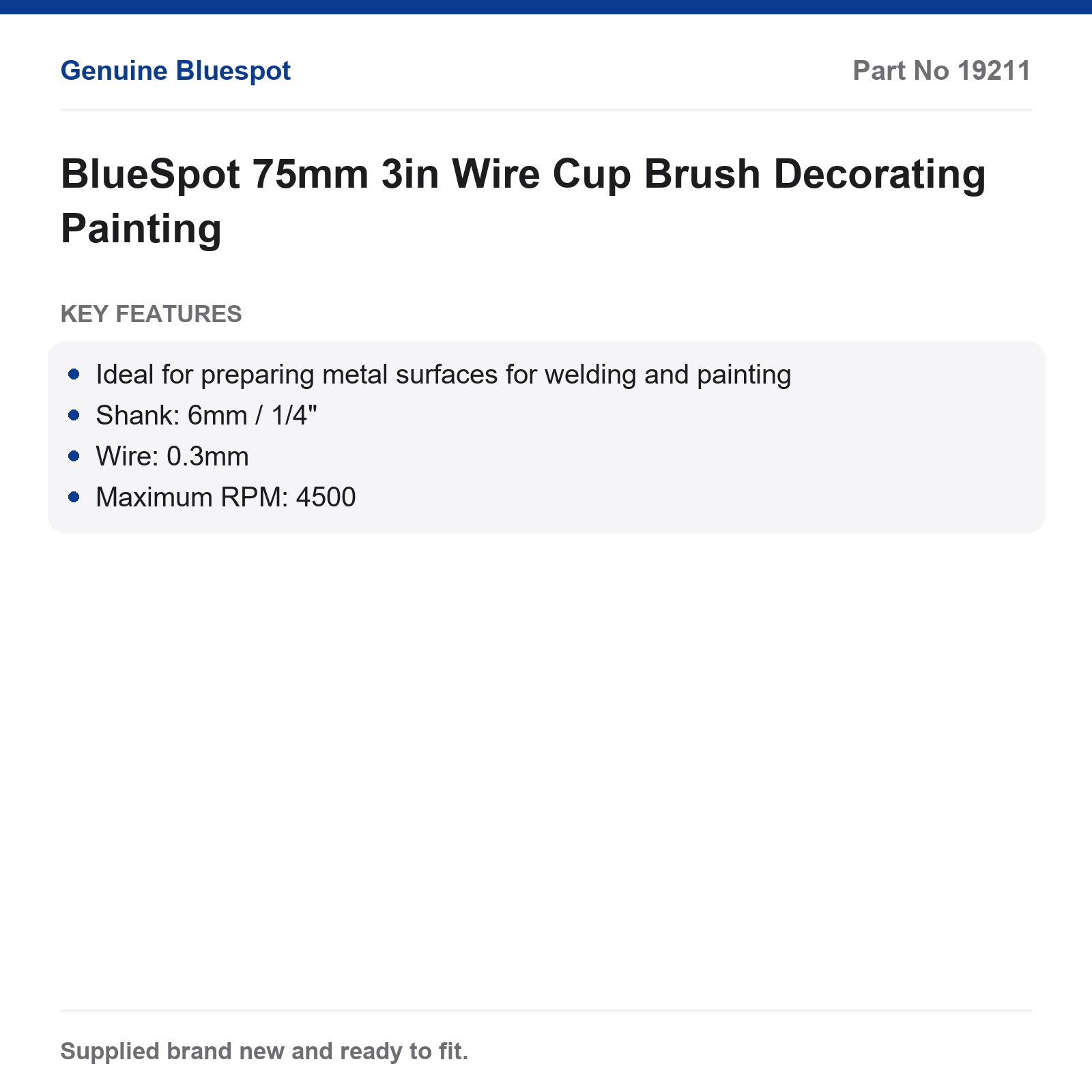 BlueSpot 75mm 3in Wire Cup Brush Drill Welding Painting - Image 4
