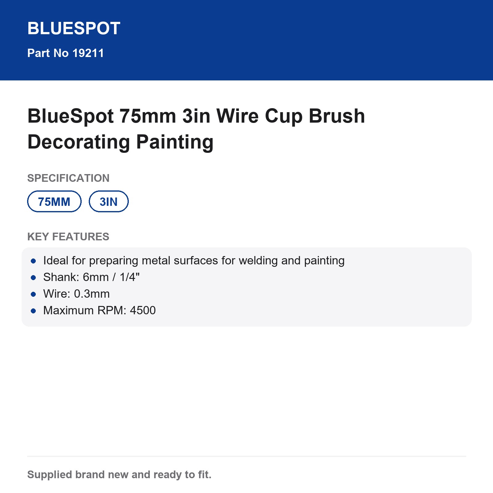 BlueSpot 75mm 3in Wire Cup Brush Drill Welding Painting - Image 5