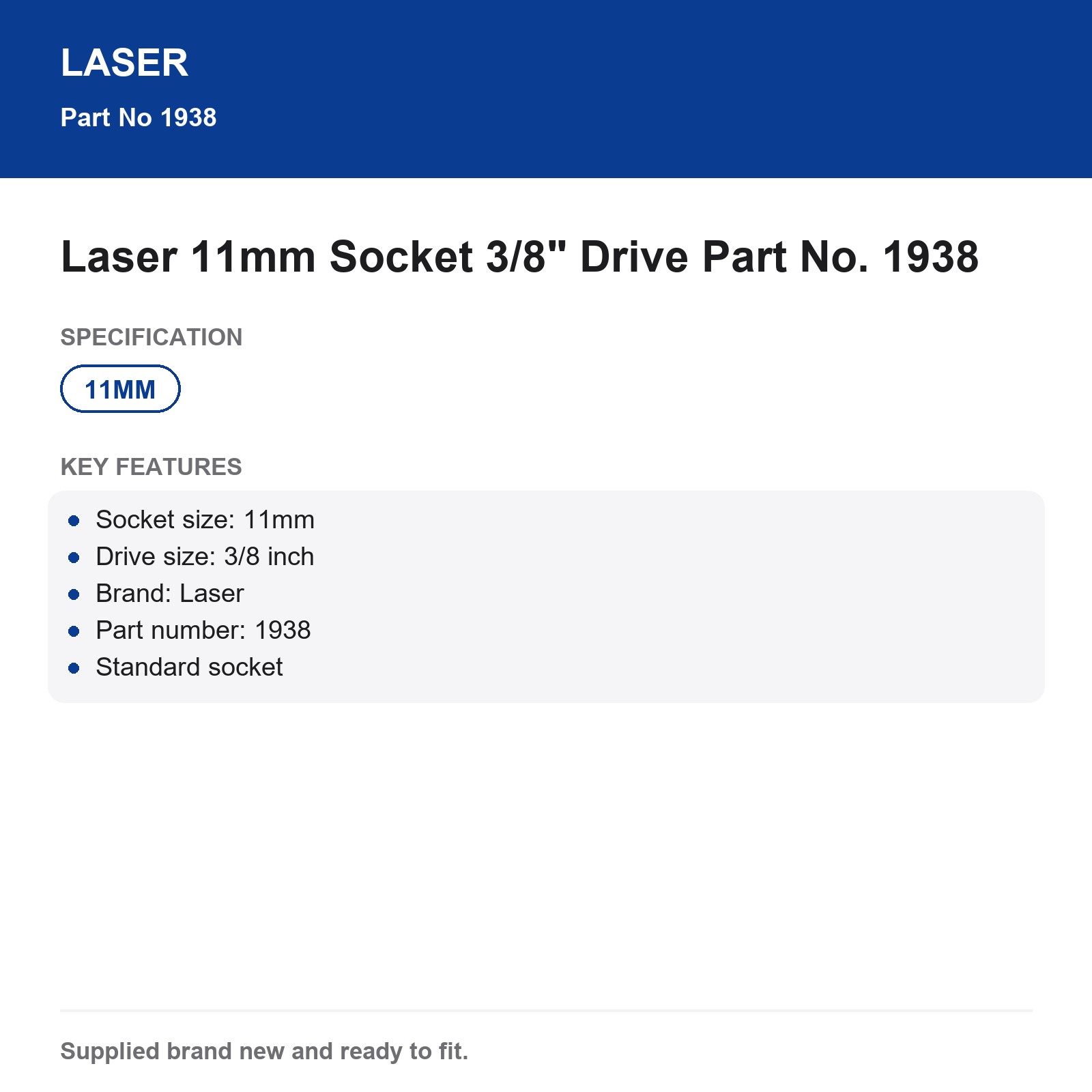 11mm 3/8" Drive Standard Socket Laser 1938 - Image 3