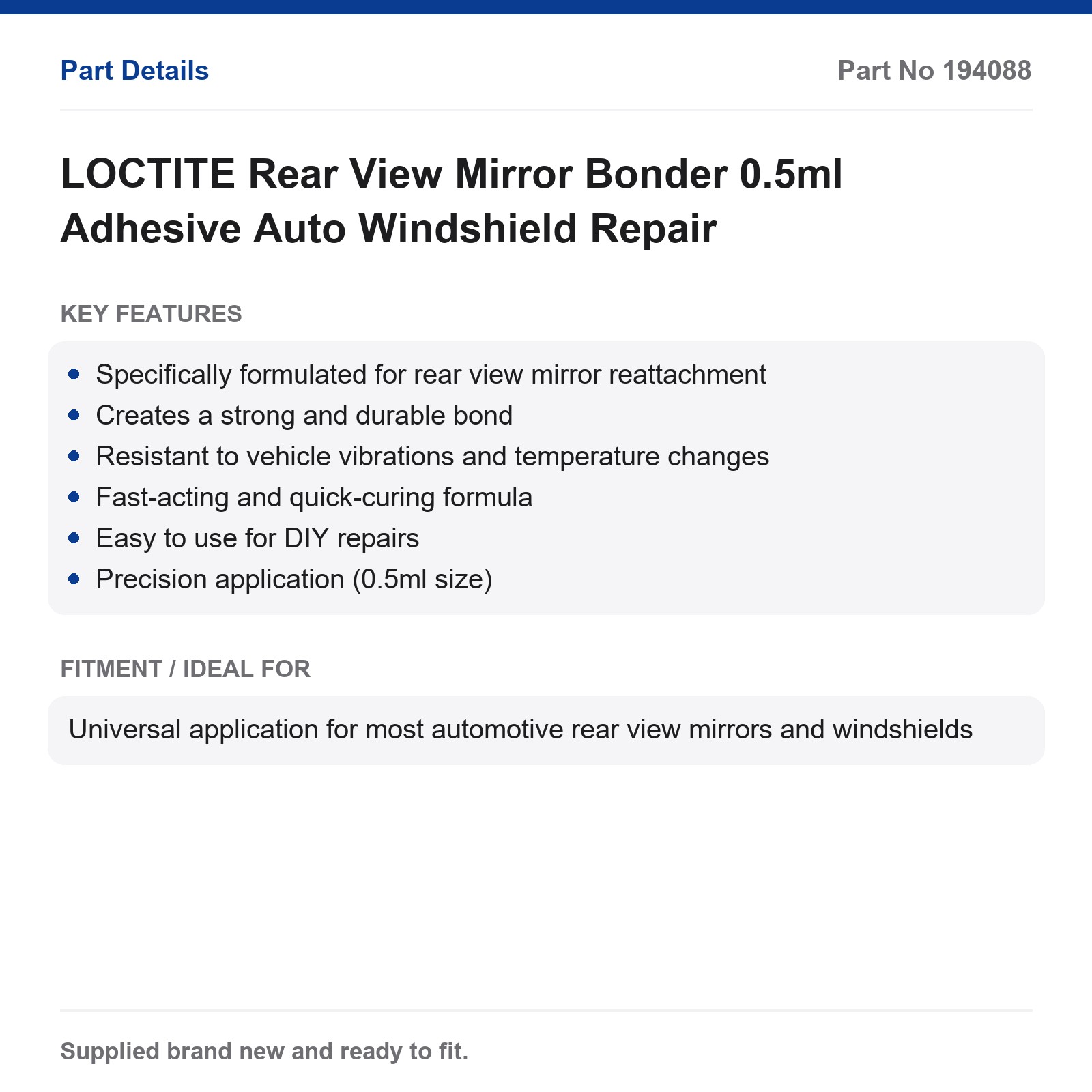 LOCTITE Rear View Mirror Bonder 0.5ml Adhesive Auto Windshield Repair - Image 3